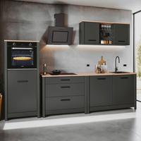 Küchenleerblock Bundle 4 o. Geräte Anthrazit - Anthrazit/Schwarz, MODERN, Glas/Holzwerkstoff (300cm) - home24