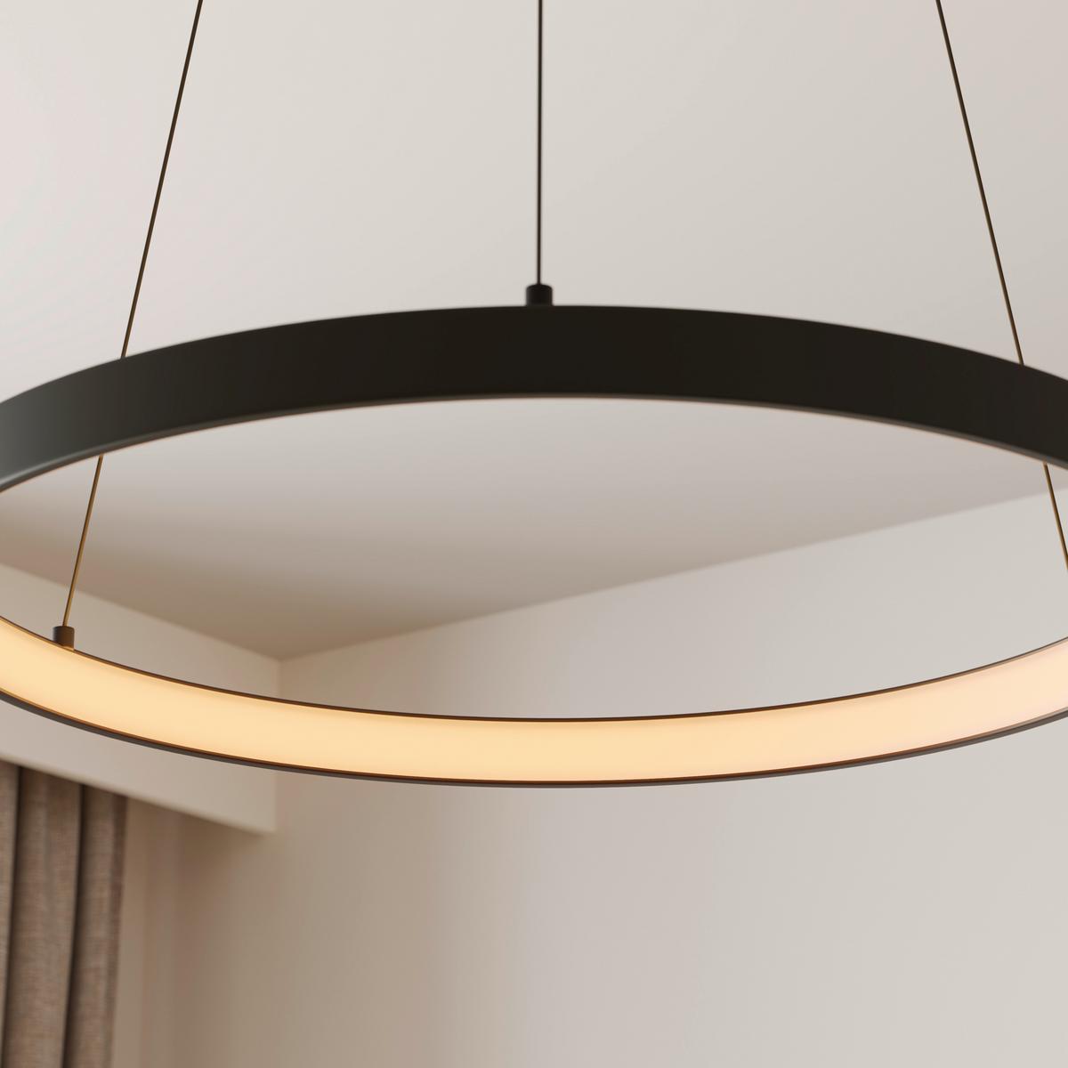 LAMPA WISZĄCA LED 2851-18 HOOP - czarny, Design, tworzywo sztuczne/metal (57/57/40-180cm) - Paul Neuhaus