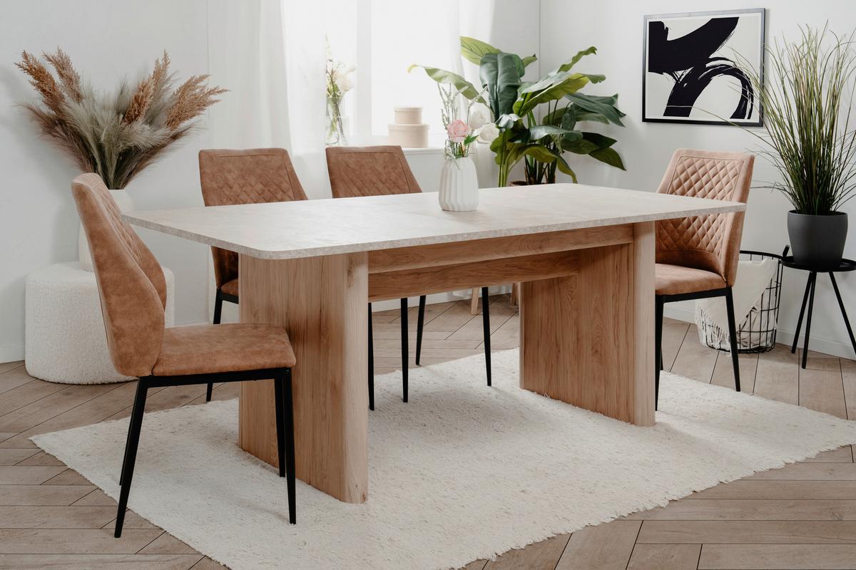 STÓŁ DO JADALNI SAI 80A AUSZUGSTISCH - kolor piaskowy/brązowy, Modern, materiał drewnopochodny (160-200/90/75cm) - Livetastic