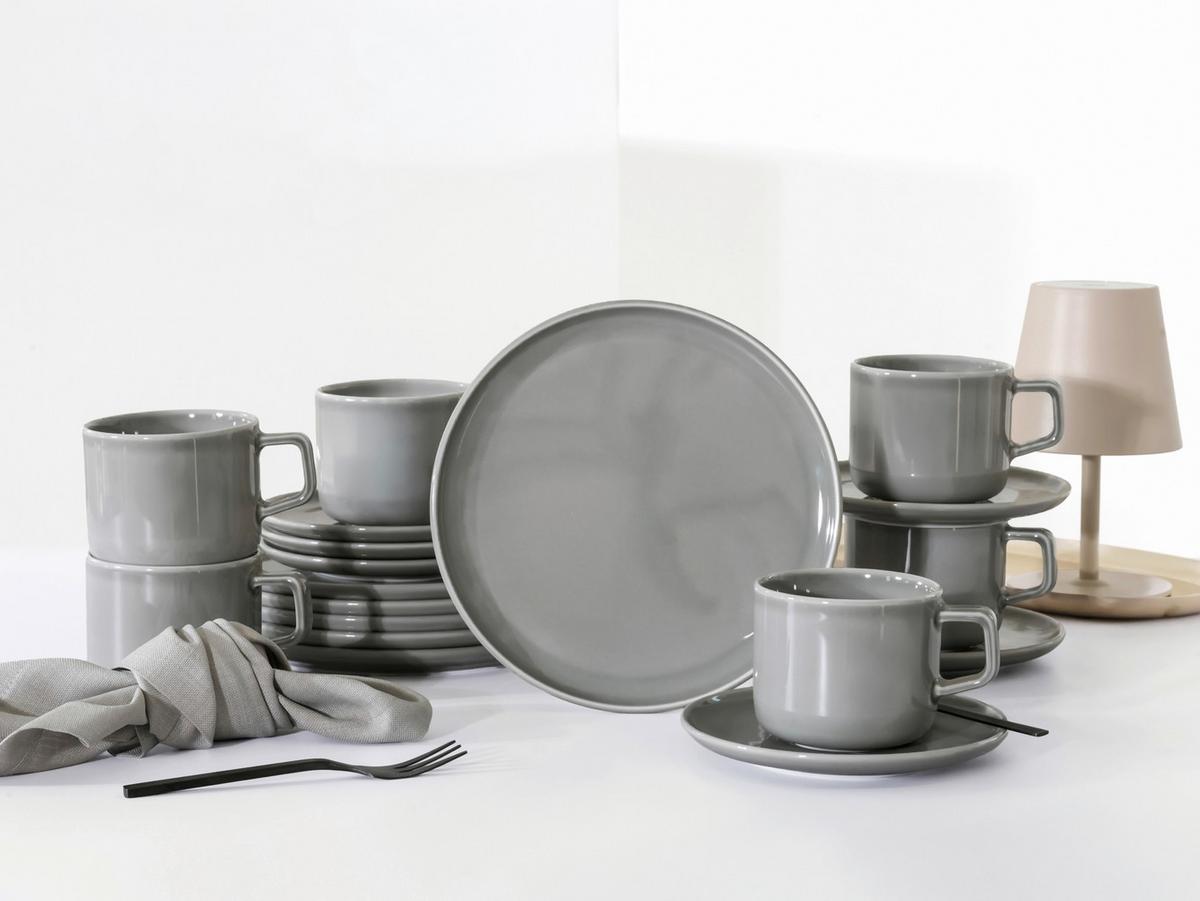 Kaffeeservice Chef Collection Grau, 18-teilig - Grau, Basics, Keramik - Creatable