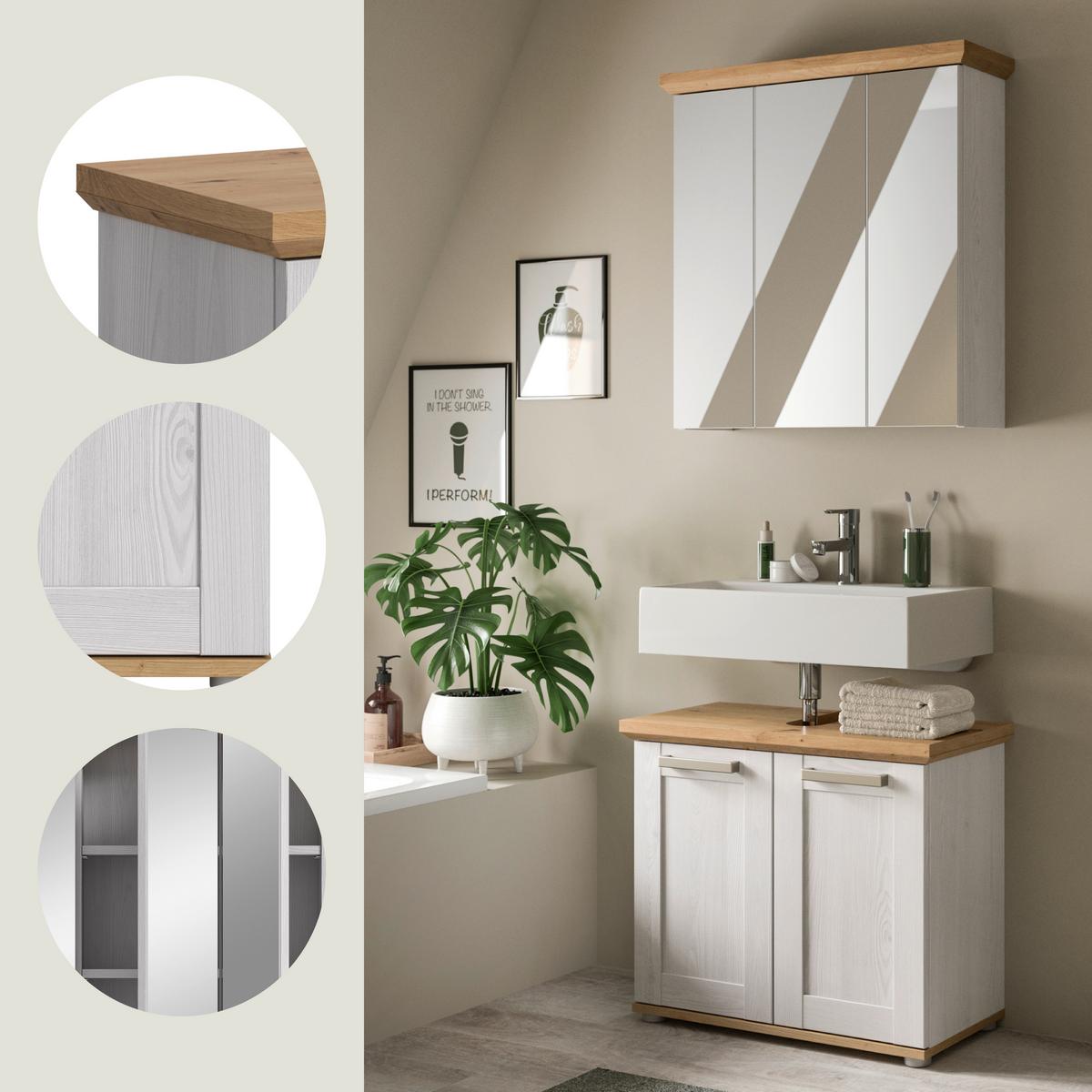 Badezimmer Verona Lärchenfarben/Eiche Artisan - Silberfarben/Lärchefarben, Trend, Glas/Holzwerkstoff (69cm) - MID.YOU