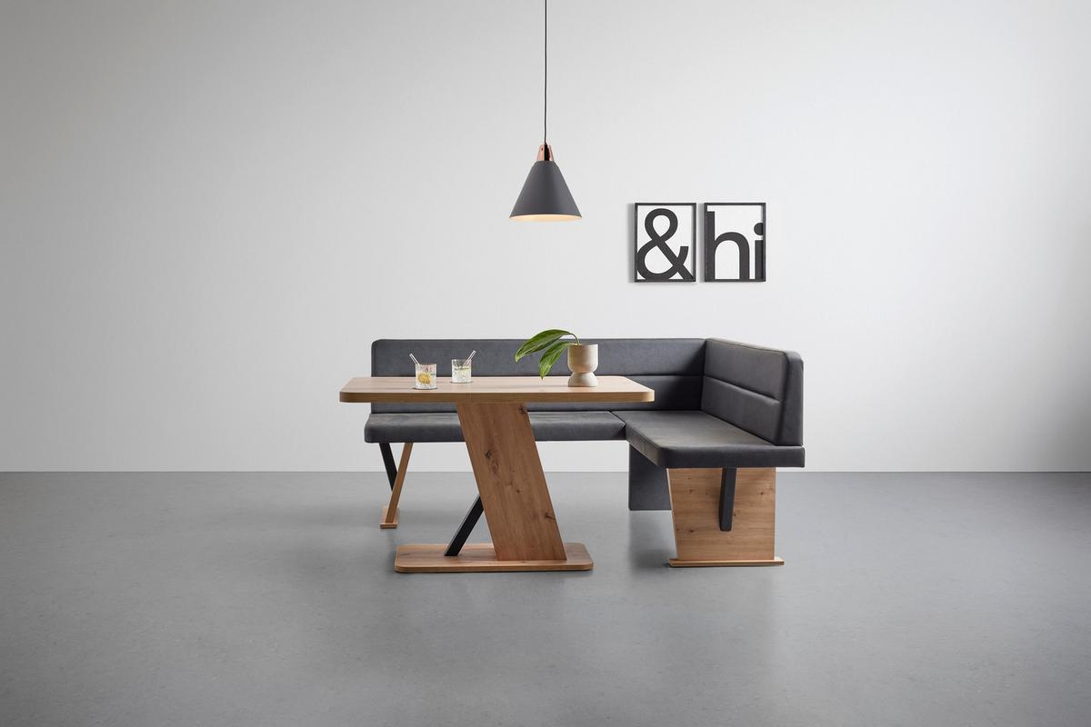 Eckbank Solar in Schwarz Lederlook - Schwarz/Eiche Artisan, Basics, Holz/Textil (181/85/141cm) - Mömax