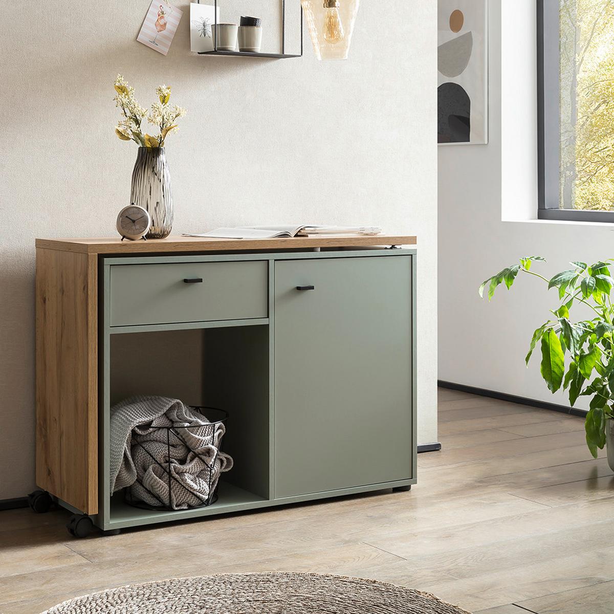 Schreibtisch Tiny Working Grün/Eichefarben - Eichefarben/Schwarz, MODERN, Holzwerkstoff/Kunststoff (104,6/75,3/39cm) - MID.YOU