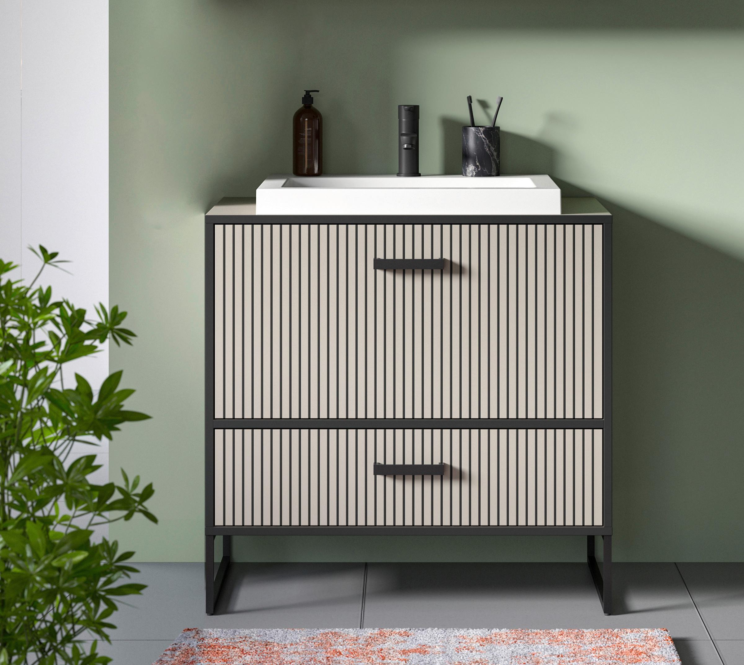 Waschtischkombi BAGNO ca.80x84x48cm Kaschmir - Kaschmir/Schwarz, MODERN, Holzwerkstoff/Metall (80/84/48cm) - MID.YOU