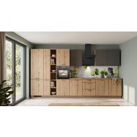 Küchenblock Plan/Win o. Geräte Eiche - Edelstahlfarben/Eichefarben, MODERN, Holzwerkstoff/Metall (420cm) - Express-Kuechen