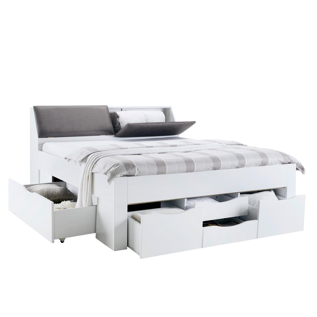 Stauraumbett in Weiss ca. 180x200cm - Weiss/Grau, Konventionell, Holzwerkstoff/Textil (180/200cm) - Mömax