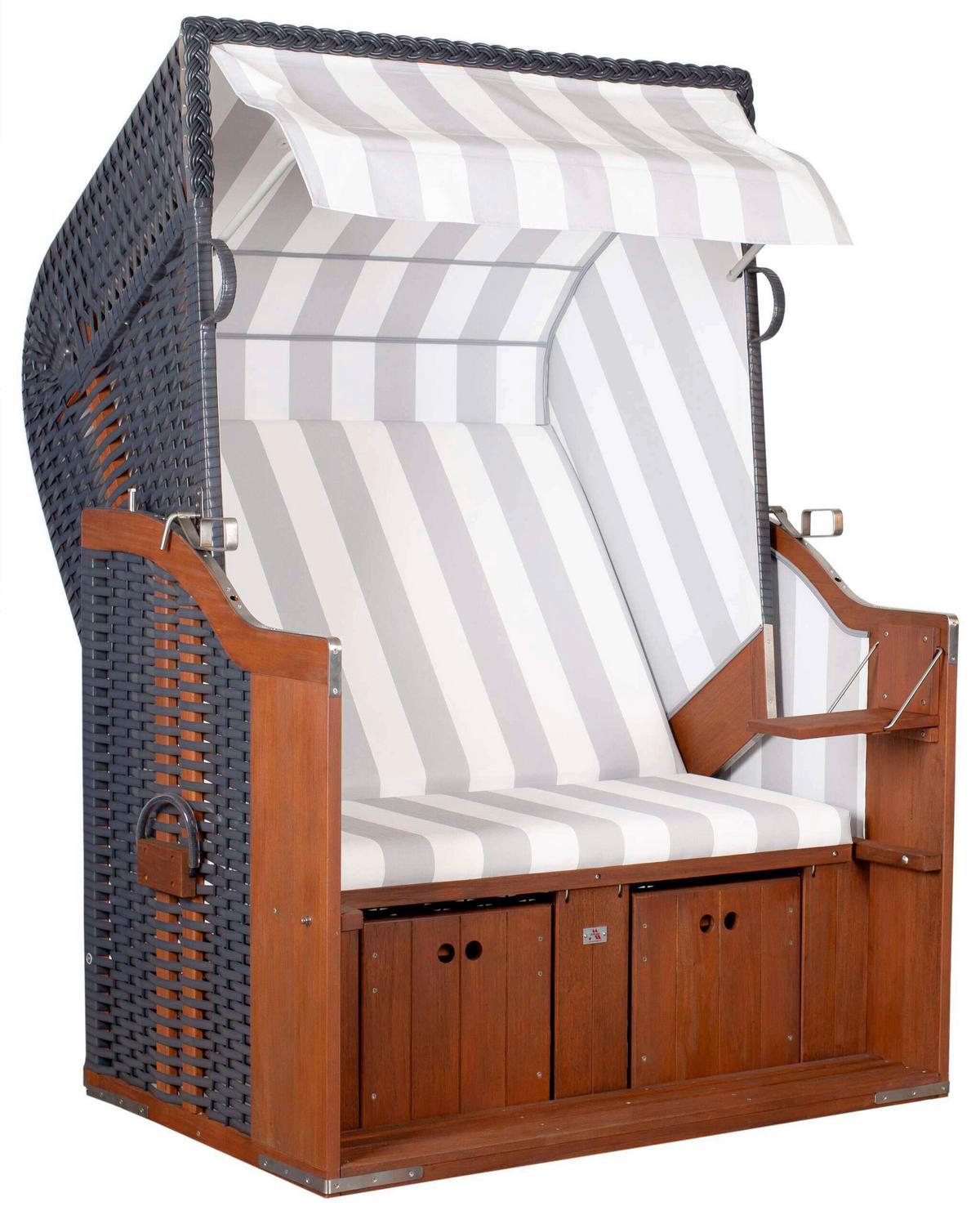 Strandkorb Profi Ostsee Poel Mahagoni/Grau/Weiß - Dunkelbraun/Weiß, KONVENTIONELL, Holz (124/159/87cm)