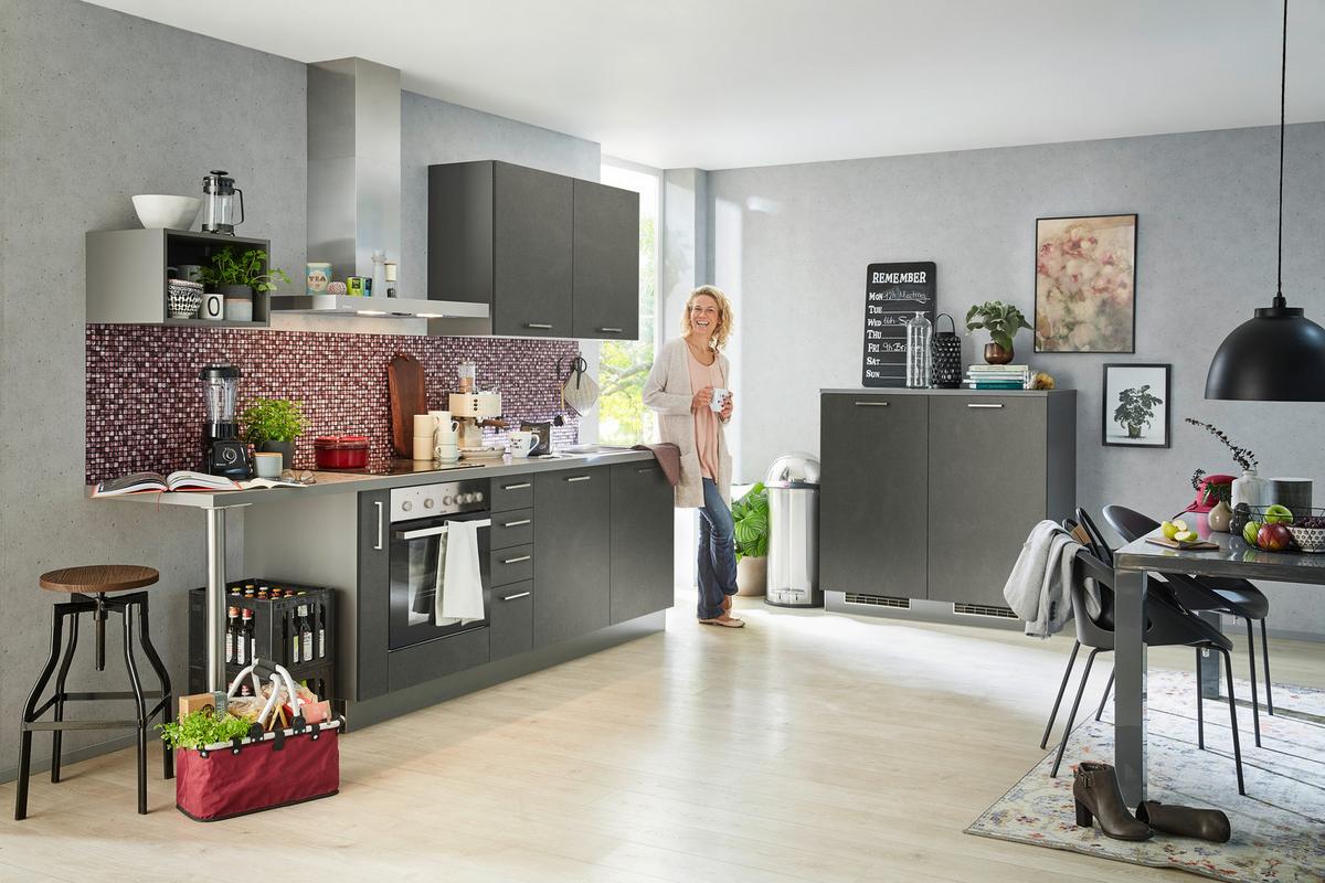 Moderen Kuhinjski Blok Brez Aparatov Base, Antracit Barva - antracit, Moderno, leseni material (295/120cm) - Express