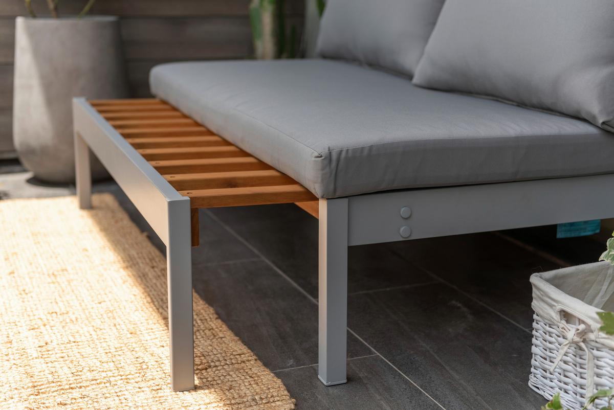 Loungesofa Emil 1 Hellgrau Echtholz - Hellgrau, MODERN, Holz/Metall (132/70,7/128cm)