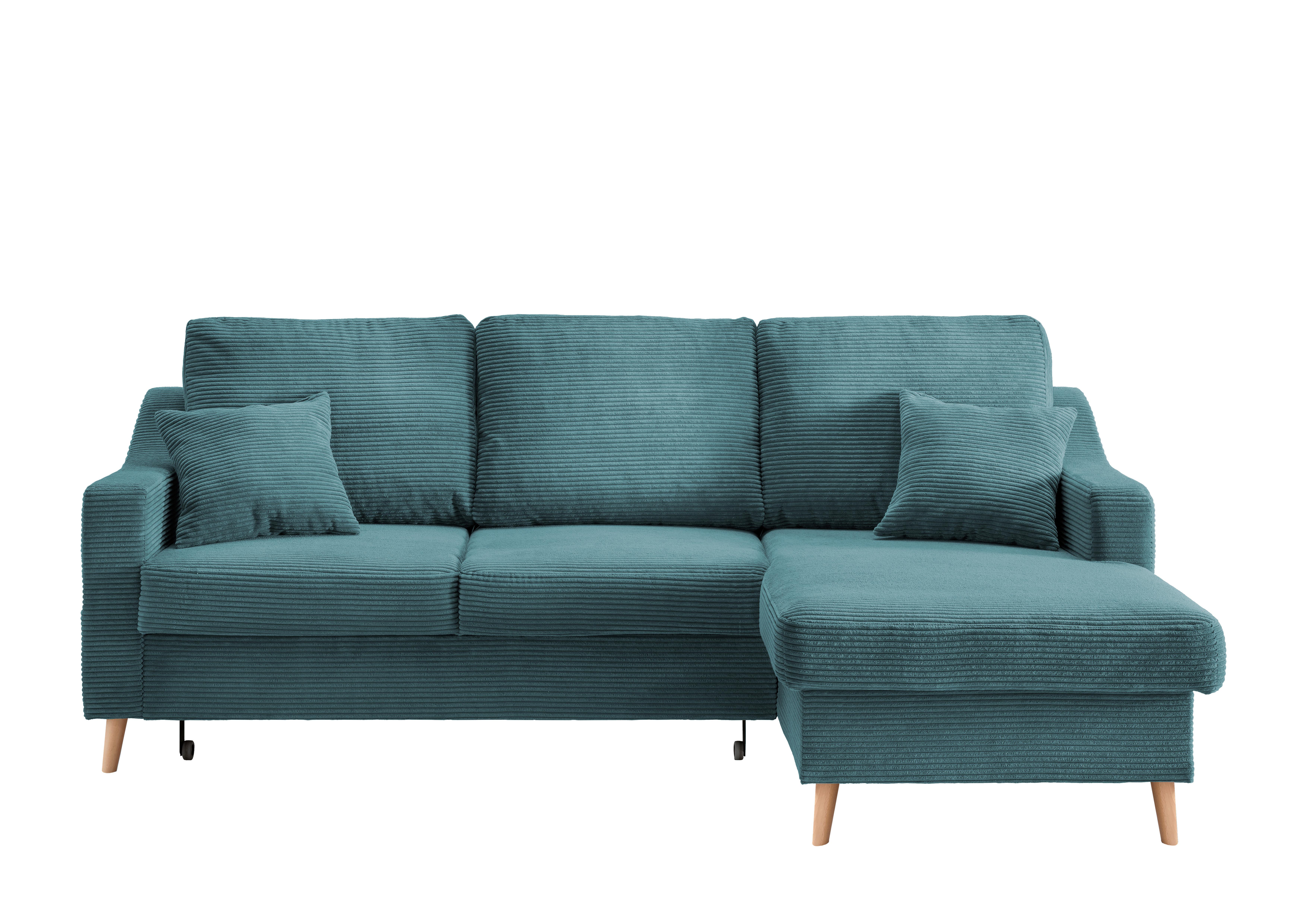 Ecksofa Valentina Cord ca. 228x150 cm Petrol - Petrol/Naturfarben, Design, Holz/Textil (228/150cm) - P & B