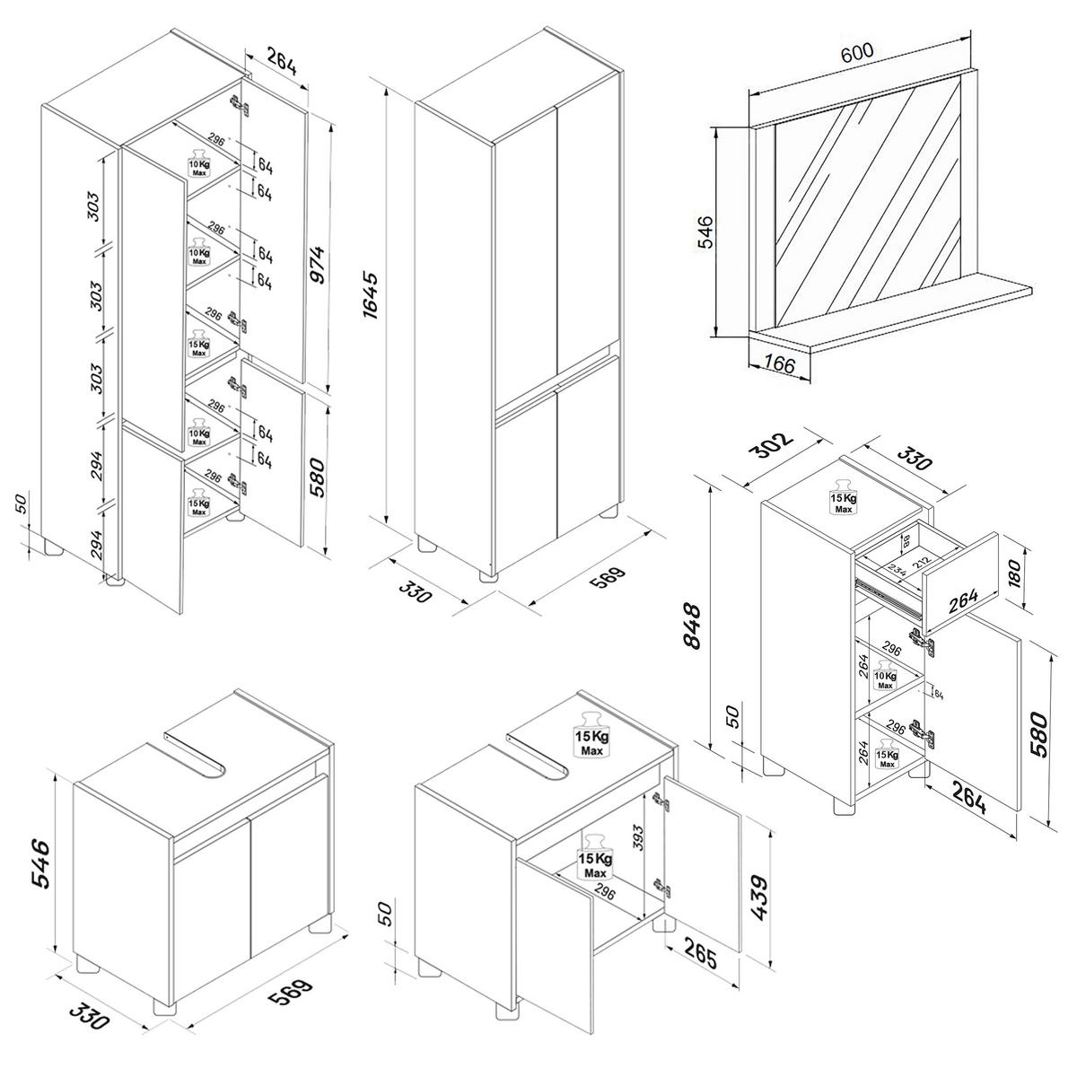 Badezimmer Cosila - Honigeiche/Weiss, Trend, Holzwerkstoff/Kunststoff (154cm) - MID.YOU