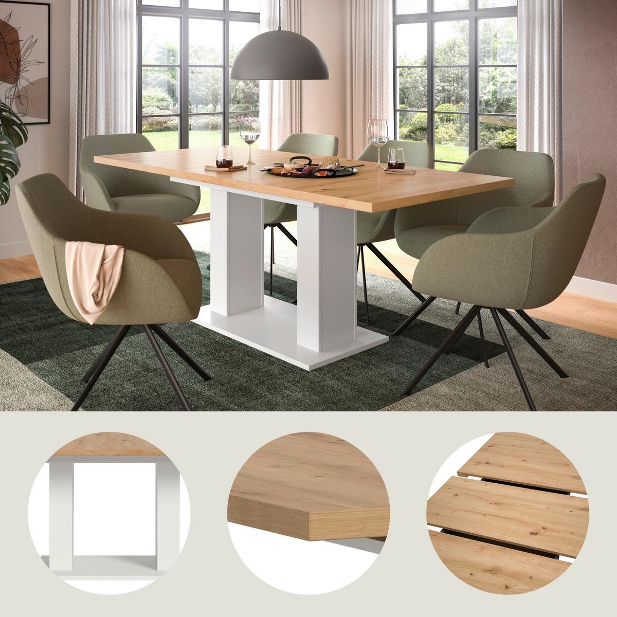 Ausziehtisch Marlon ca. 150-190 cm Eiche/Weiß - Eiche Artisan/Weiß, KONVENTIONELL, Holzwerkstoff (150-190/90/76cm) - MID.YOU