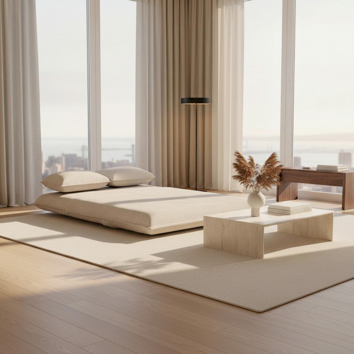 CANAPEA EXTENSIBILĂ MACY - bej, Modern, metal/textil (141/68/87cm) - Bessagi Home