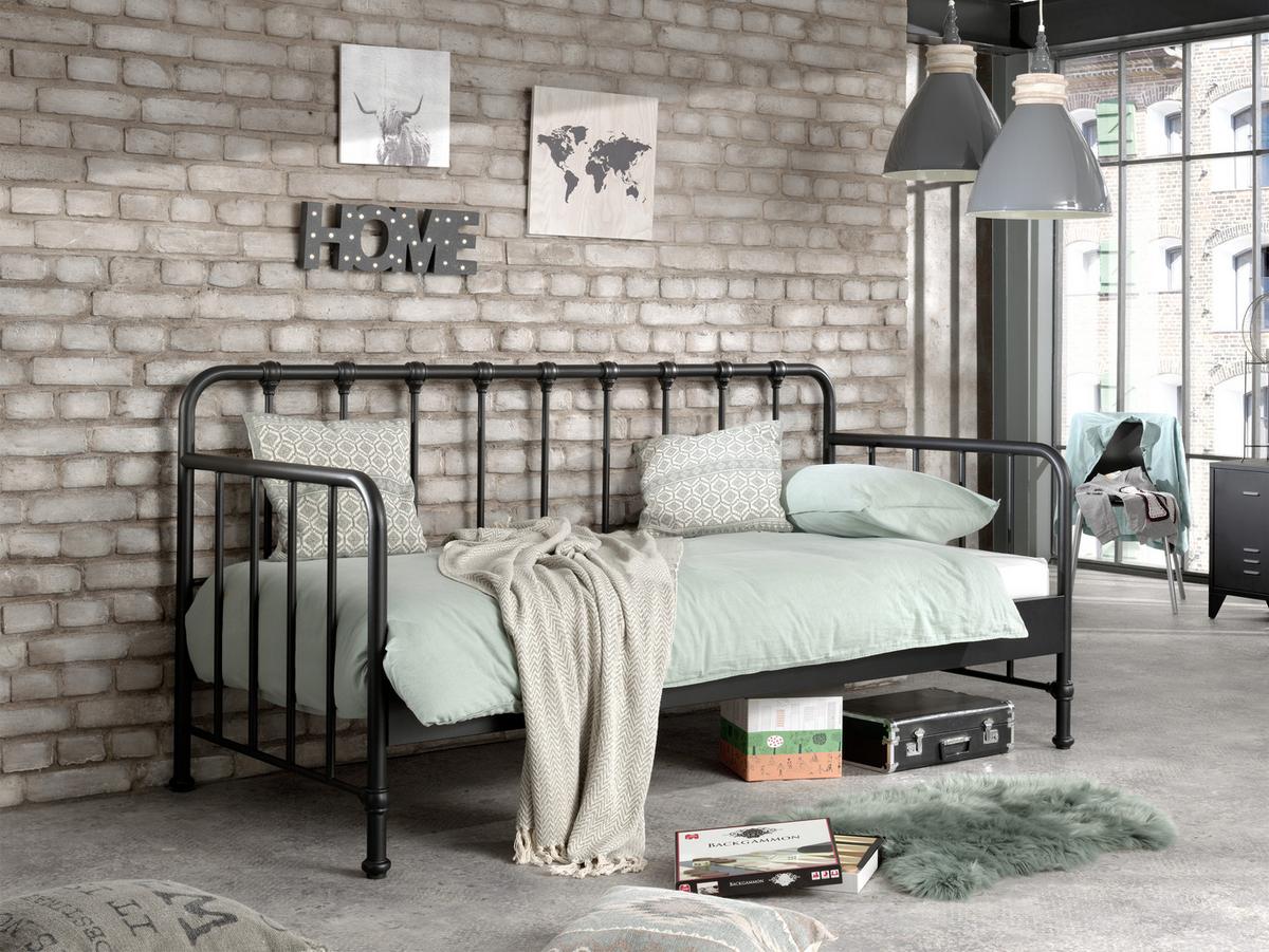 Kinder-/Juniorbett Bronxx ca. 90x200 cm Schwarz Matt - Schwarz, MODERN, Holz/Metall (90/200cm) - MID.YOU