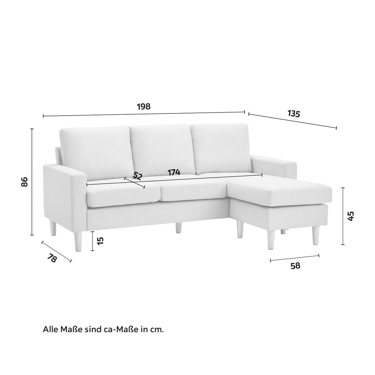 Wohnlandschaft Neomie Hellgrau Leinenoptik - Hellgrau/Naturfarben, Modern, Holz/Textil (198/86/78-135cm) - Bessagi Home