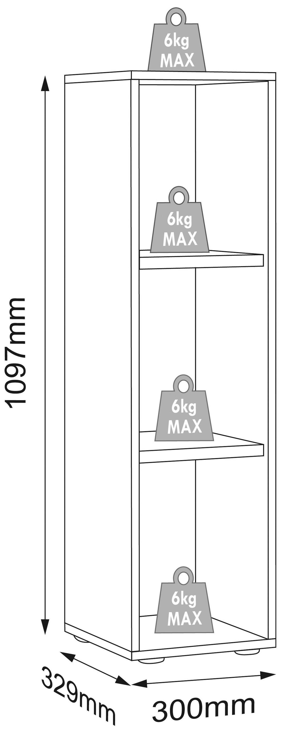 Pisarniški Regal Salia B30, Bela, Barva Hrasta - črna/bela, Design, umetna masa/leseni material (30/110/33cm) - MID.YOU