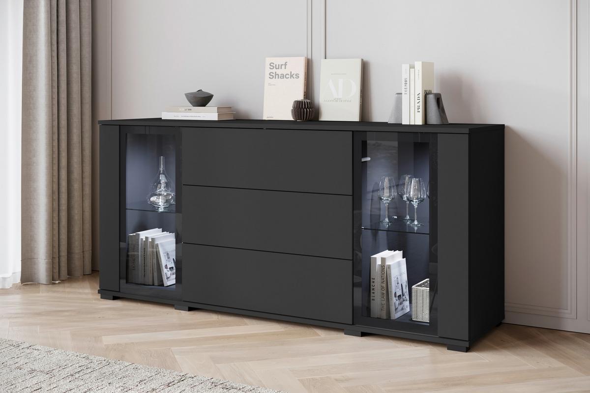Komoda Caro, Črna - črna, Design, umetna masa/steklo (150/69,7/39,5cm) - Livetastic