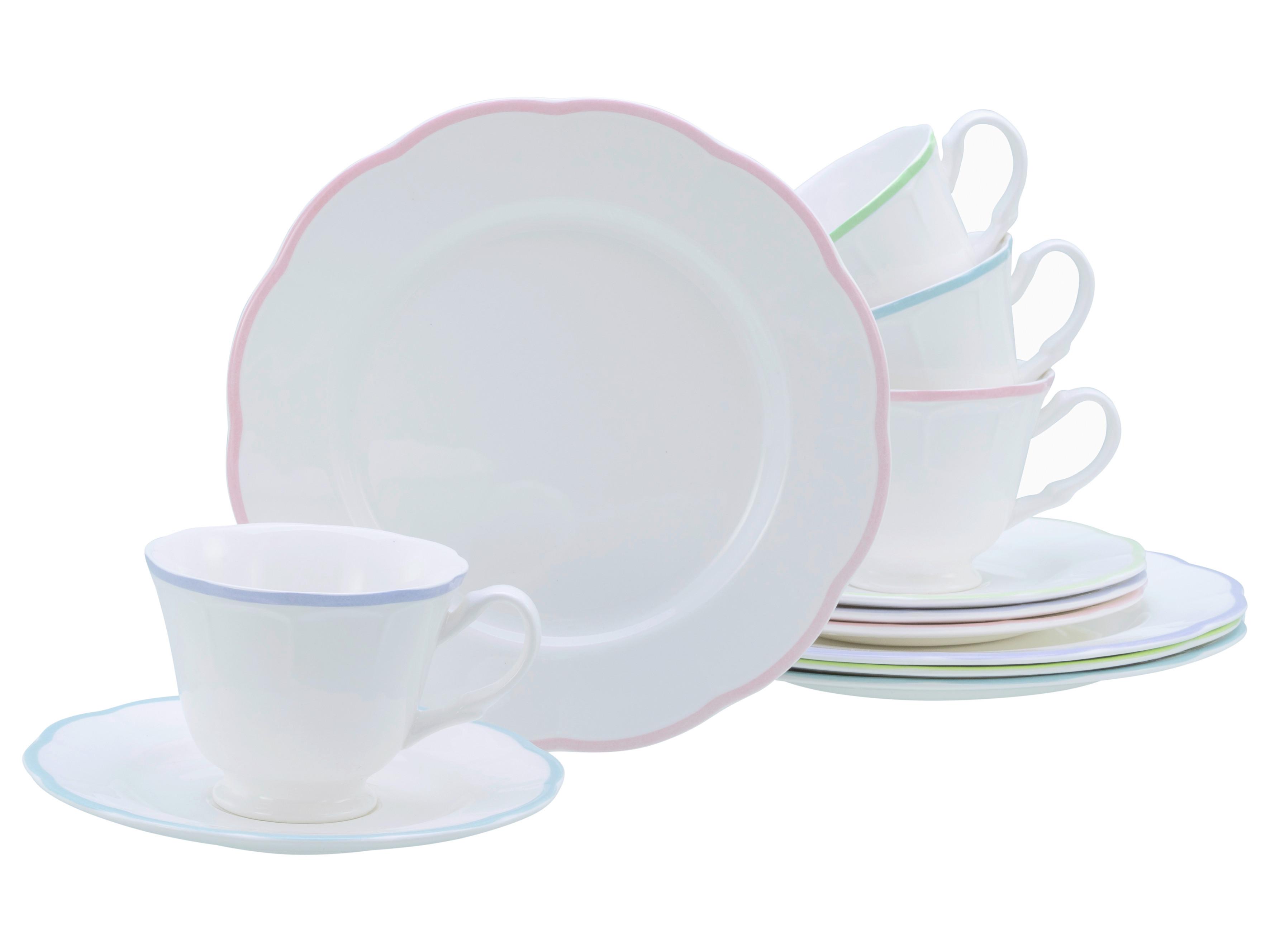 Servis Za Kavu Florine 12/1 - svijetlo ružičasta/boje limete, Basics, keramika - Creatable