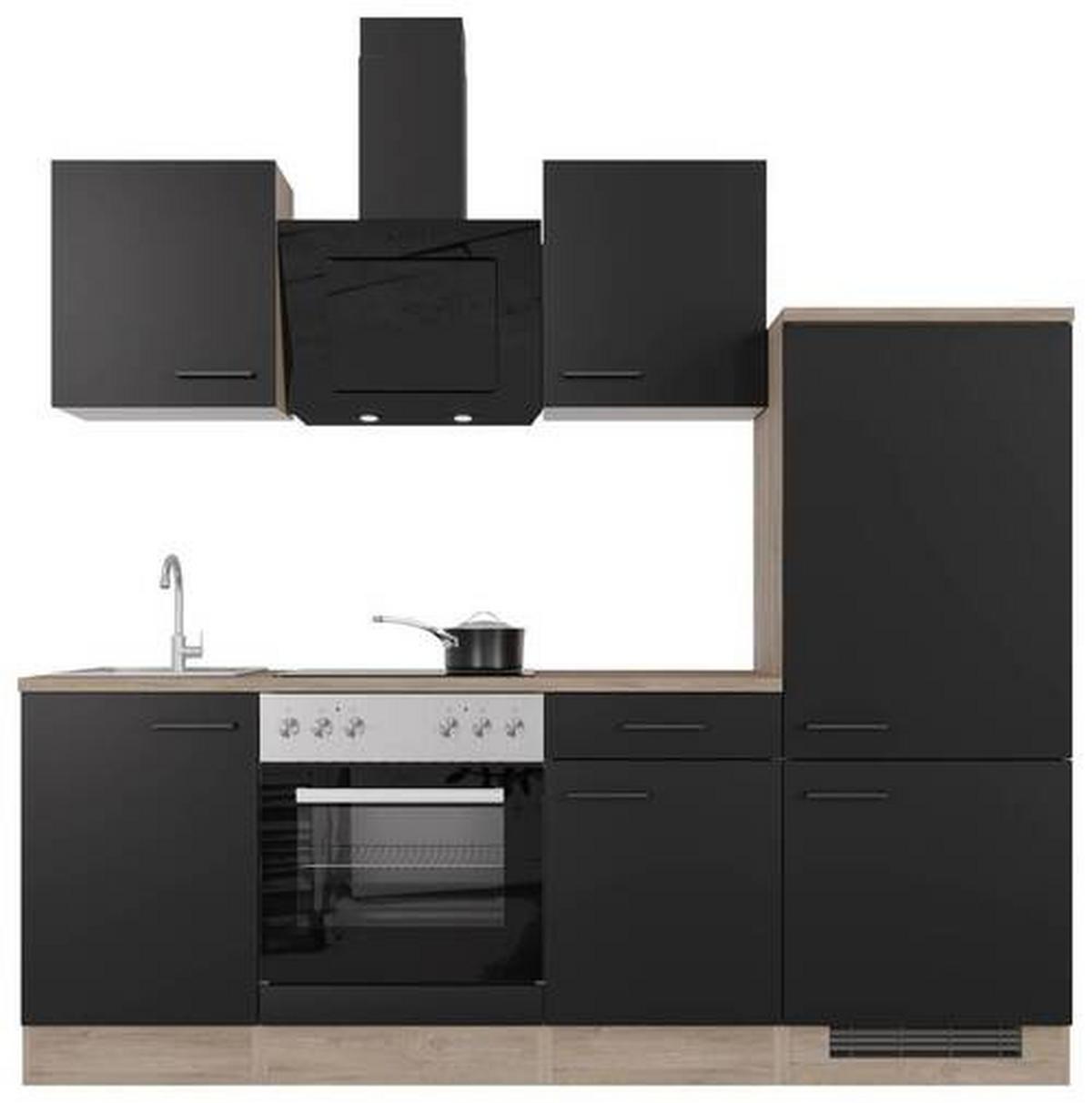 Kuhinjski Blok Capri, Črna, Hrast - črna/barve hrasta, Moderno, kovina/leseni material (220cm) - FlexWell