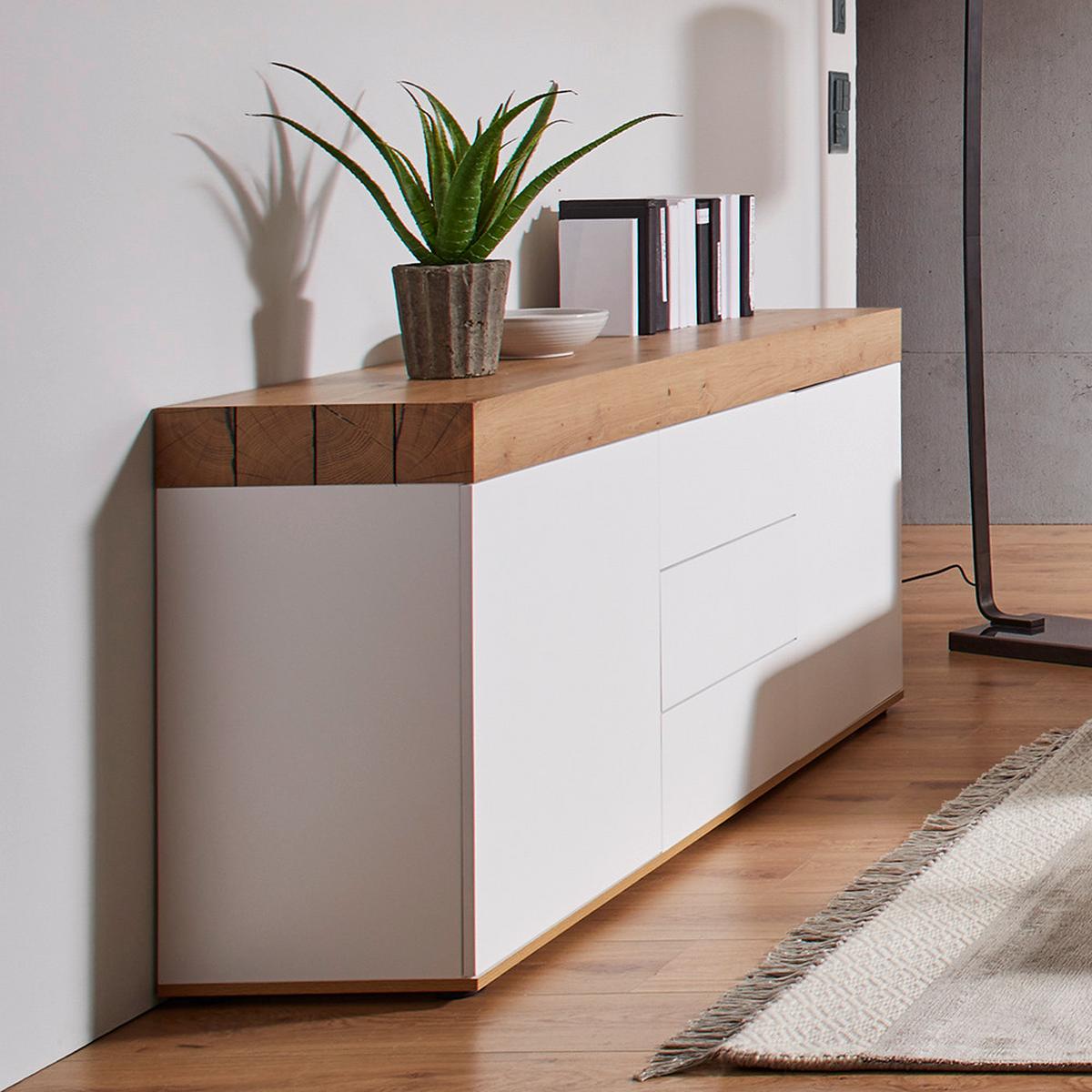 Komoda Cara, Bela, Hrast - barve hrasta/bela, Moderno (160/76/40cm) - Bessagi Home