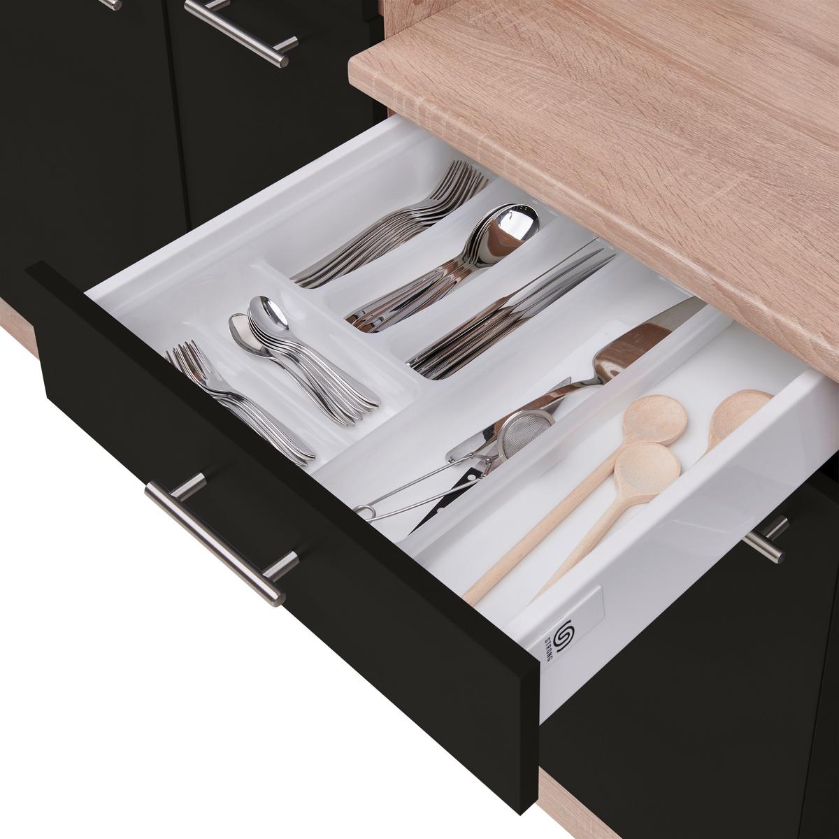Küchenblock ECONOMY m. Geräten ca. 310 cm Schwarz/Eiche - Eichefarben/Schwarz, Basics, Holzwerkstoff (310cm) - Respekta