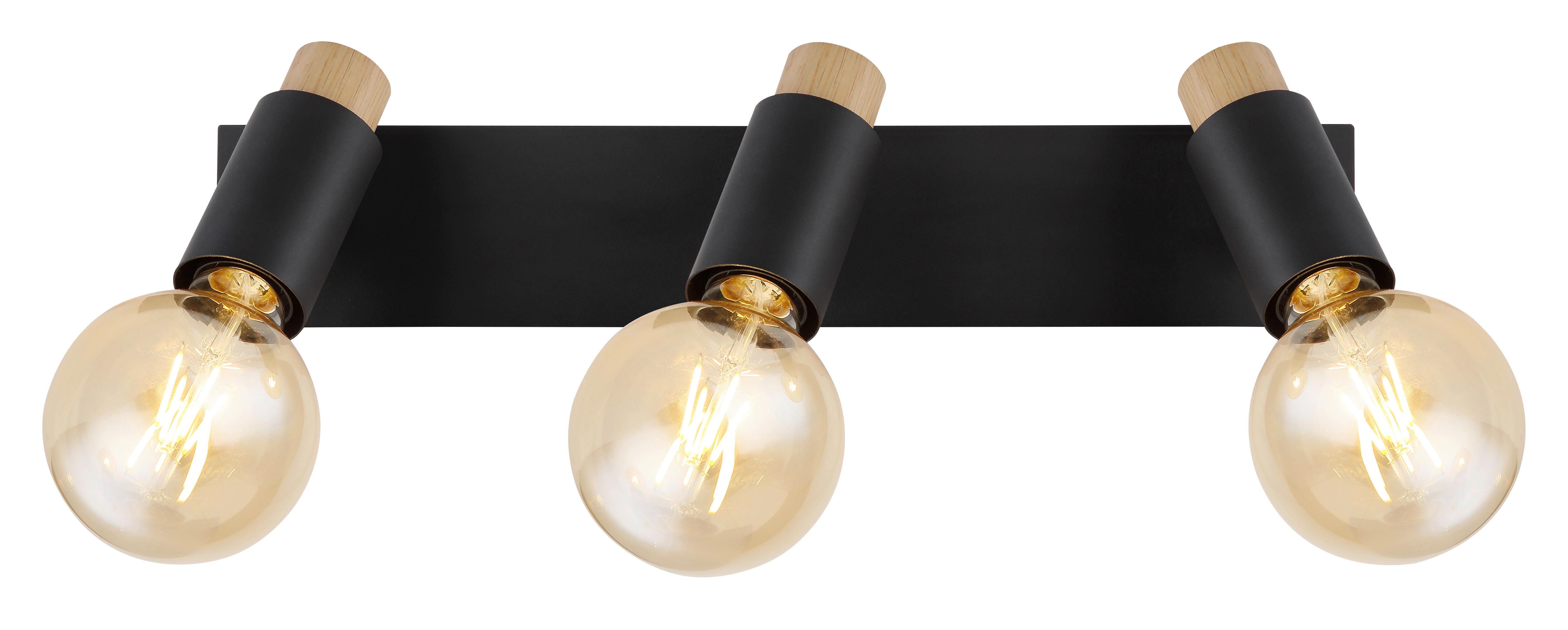 Strahler Matti in Schwarz/Braun max. 40 Watt - Dunkelbraun/Schwarz, Design, Holz/Metall (48,5/8/14,5cm) - Globo
