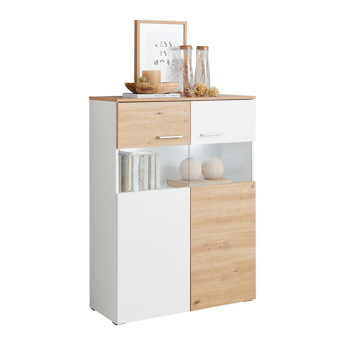Comodă înaltă VALENCIA - Modern, sticlă/material pe bază de lemn (85/113,4/35cm) - Modern Living
