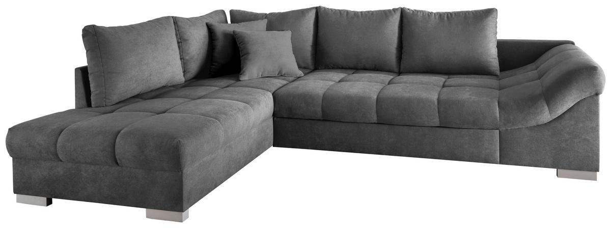 Wohnlandschaft Alvito Dunkelgrau Nylon/Mikrofaser - Dunkelgrau/Silberfarben, Design, Holz/Textil (202/298cm) - MID.YOU