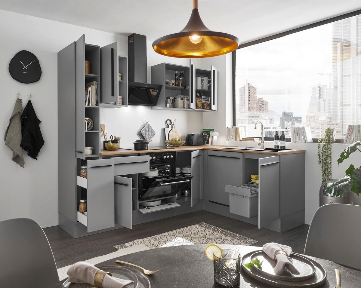 ECKKÜCHE DENVER - Eichefarben/Schwarz, Design, Holzwerkstoff/Kunststoff (250/175cm) - P & B