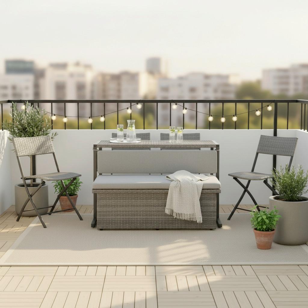 Loungeset "mario", Modular, Inkl. Auflage, Outdoorgewebe - Graubraun, Modern, Kunststoff/Textil (120/75/105cm) - Bessagi Garden