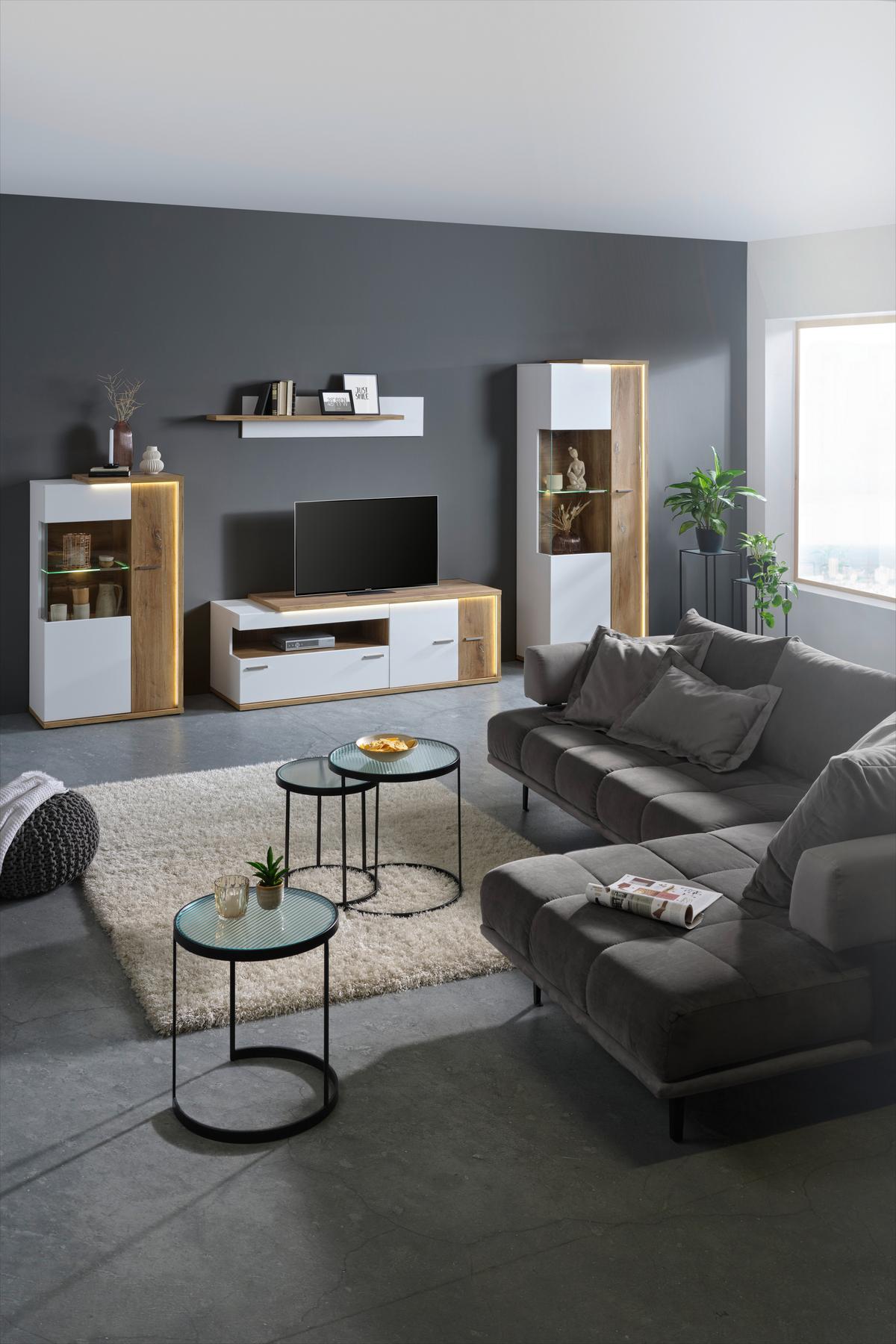 TV-Element Ambiente in Weiß/Eichefarben - MODERN, Holzwerkstoff/Kunststoff (163,6/56,6/53,6cm) - Mömax