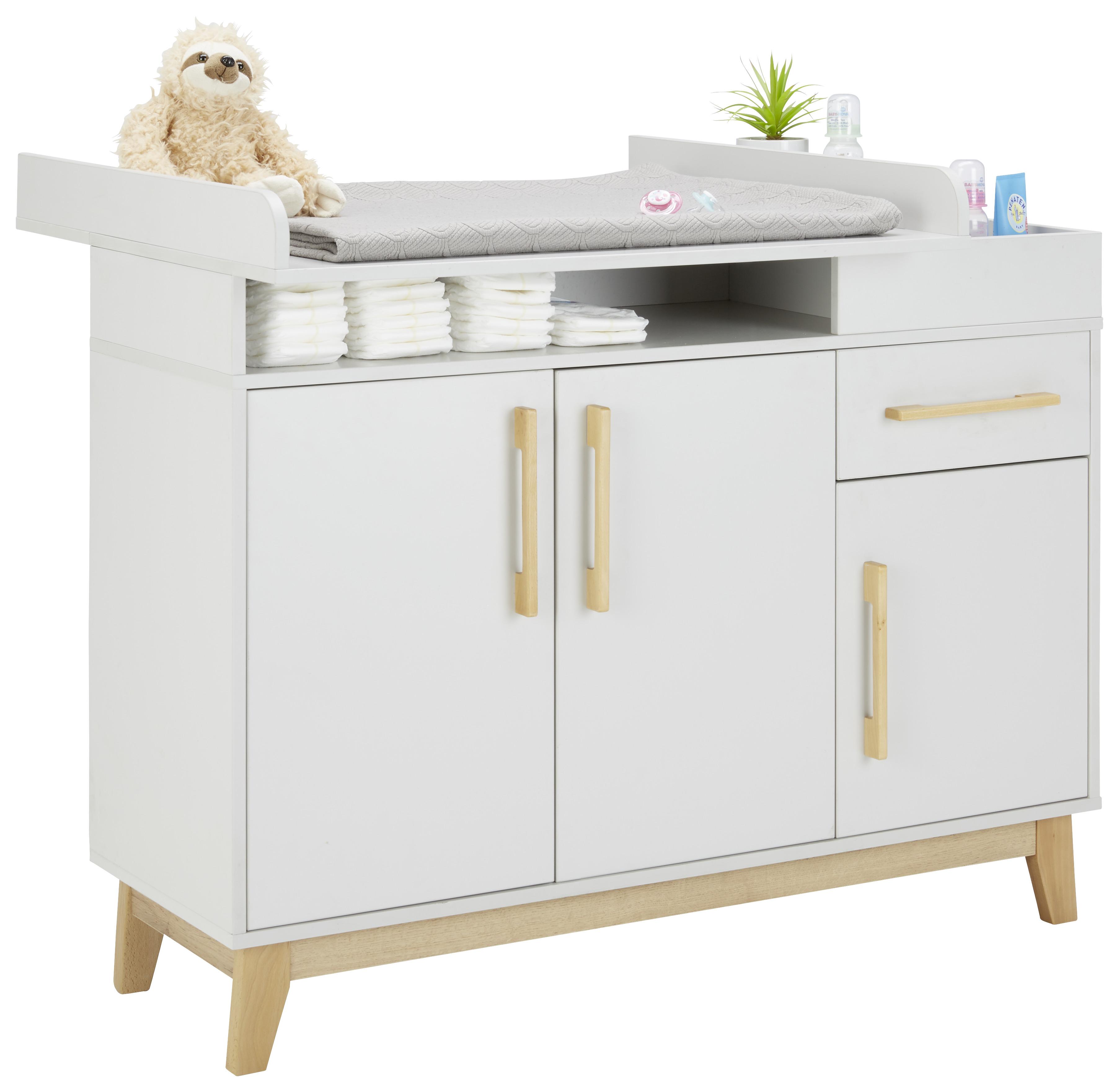 Wickelkommode in Hellgrau - Buchefarben/Hellgrau, Konventionell, Holzwerkstoff (117/100/75cm) - Premium Living
