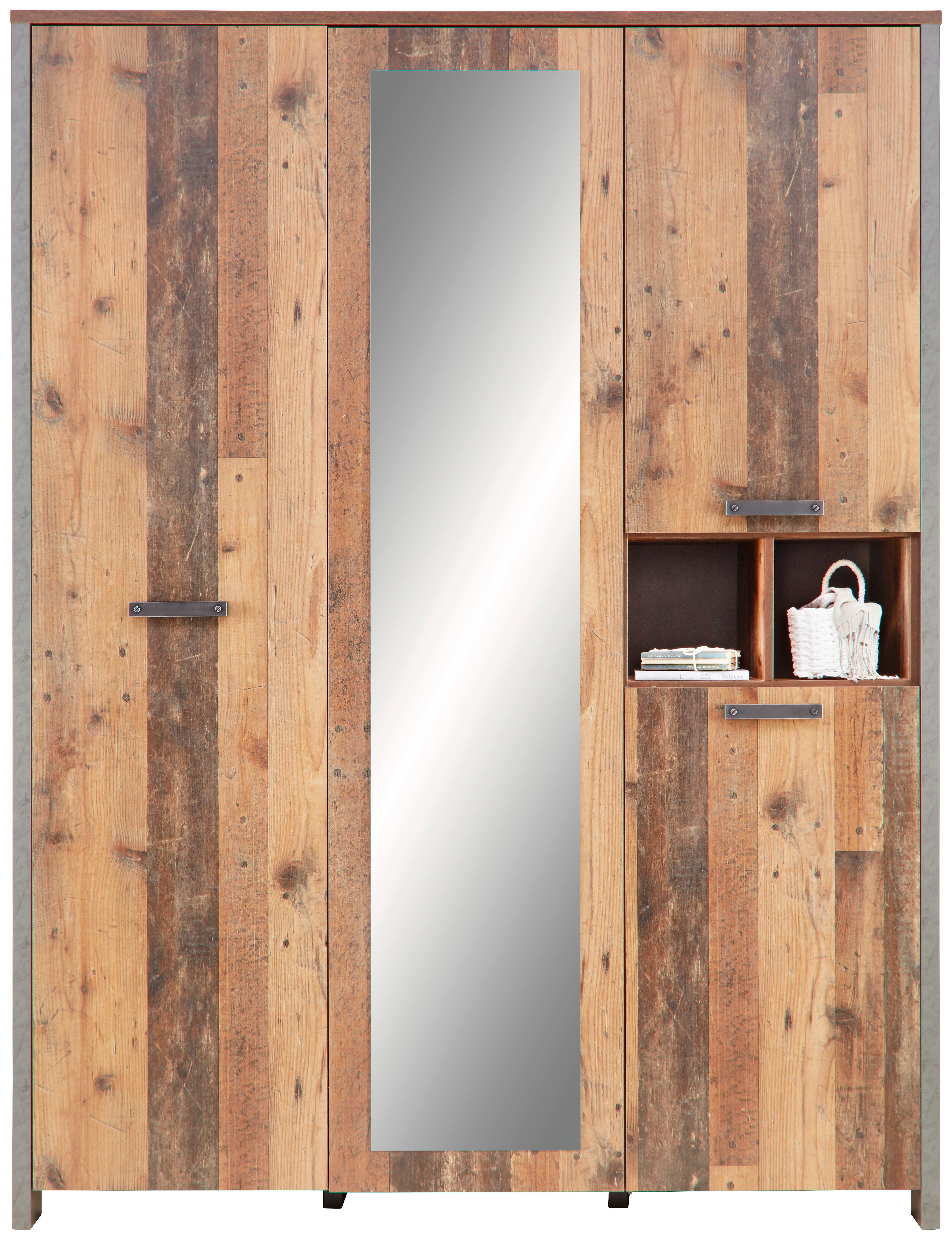 Kleiderschrank in Braun mit Spiegel - Dunkelgrau/Schwarz, MODERN, Holzwerkstoff/Kunststoff (156,4/204,7/52,3cm) - Premium Living