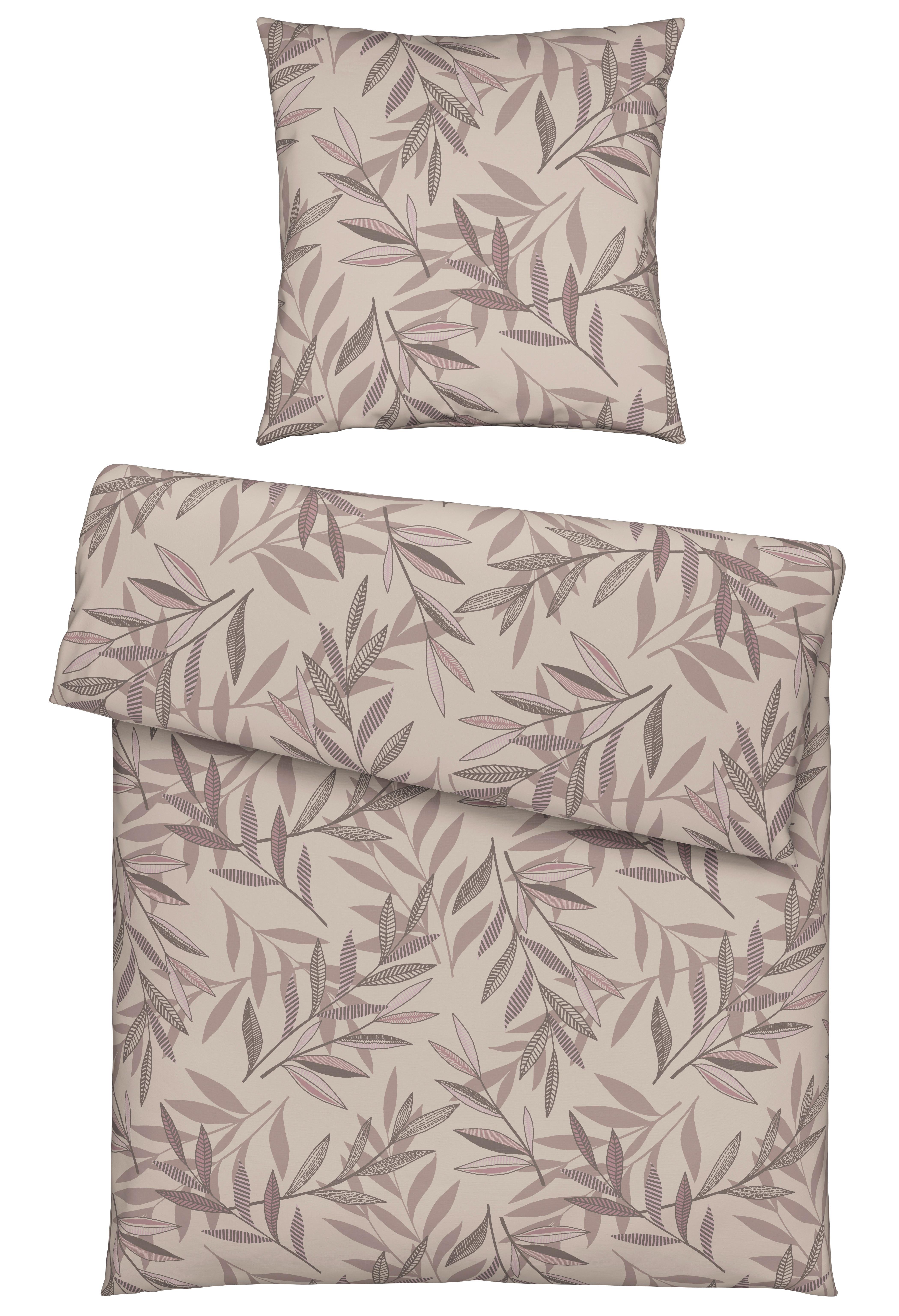 Bettwäsche Stitched Leaves Beige/Mauve ca. 135x200cm - Beige/Mauve, Textil (135/200cm) - Modern Living