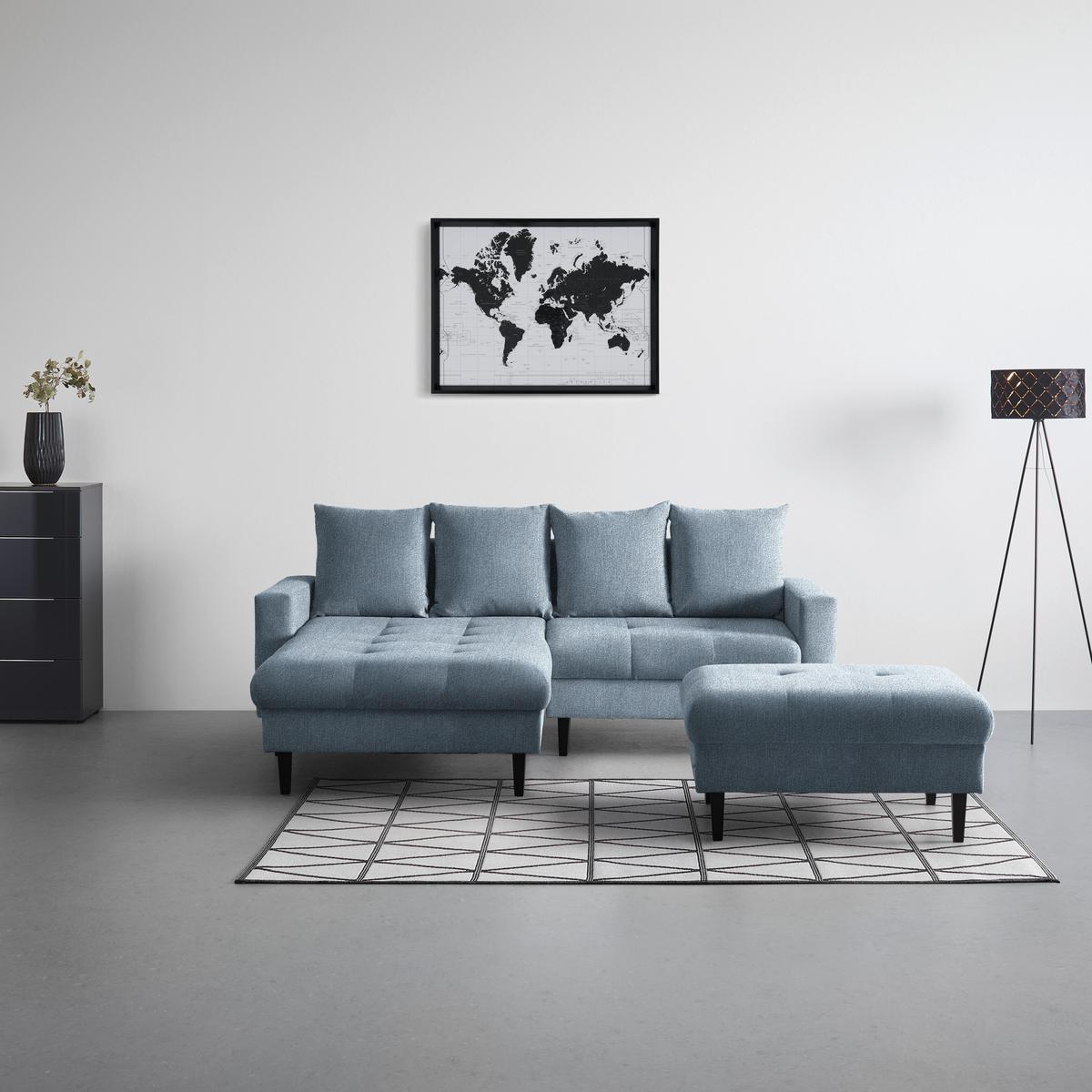 Hocker Boston Hellblau - Schwarz/Grau, KONVENTIONELL, Holz/Textil (93/46/75cm) - Based