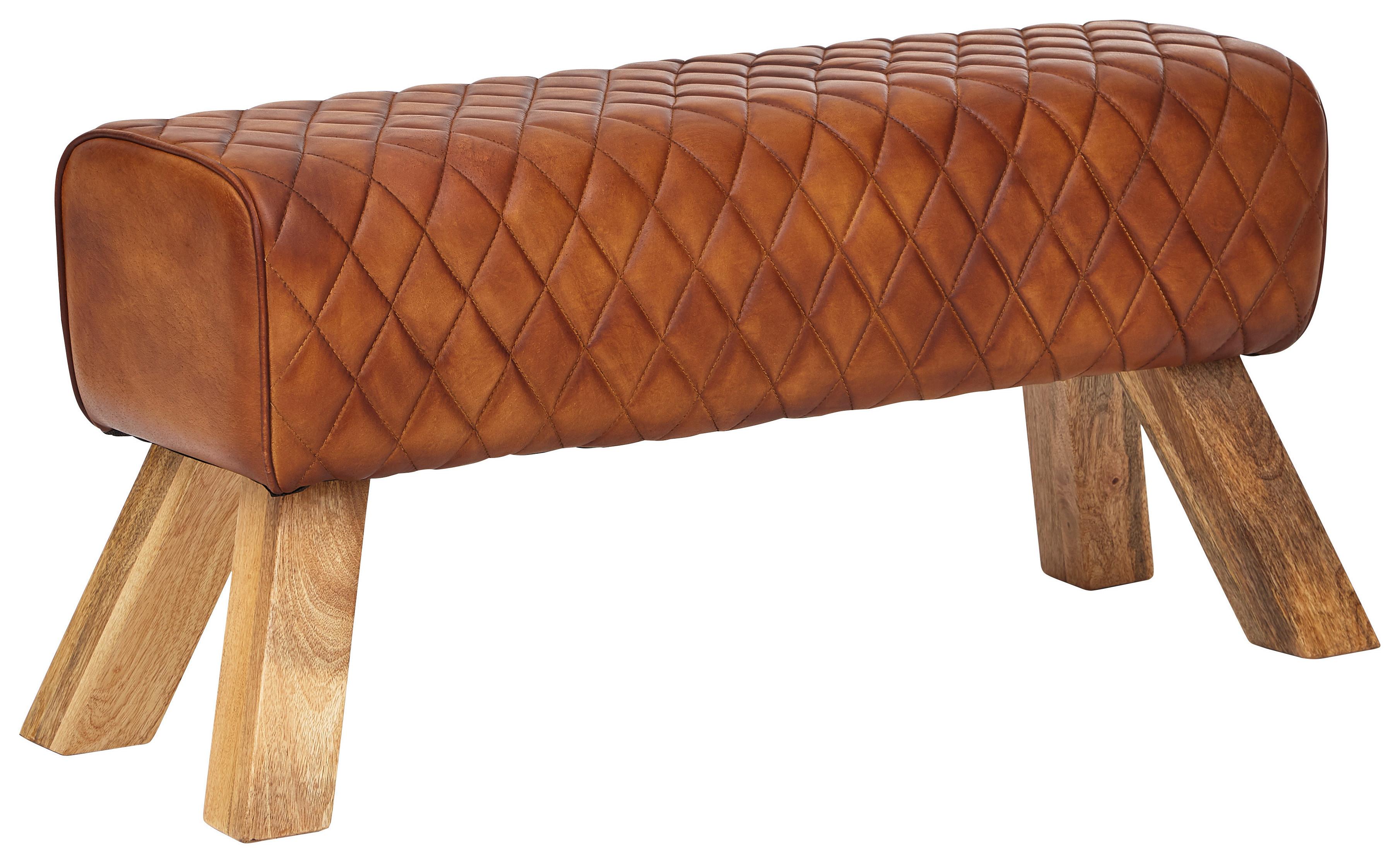 Sitzbank "WL6.089", braun - Braun/Naturfarben, MODERN, Leder/Holz (89/46/35cm) - MID.YOU