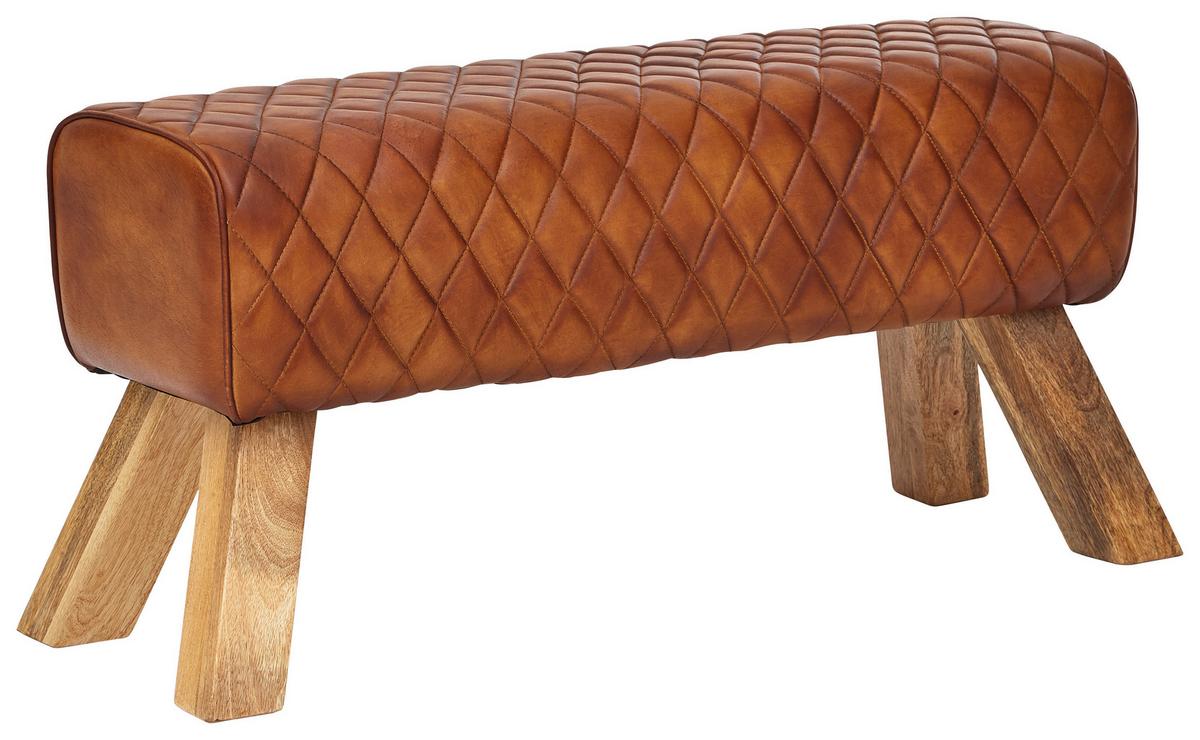 Sitzbank "WL6.089", braun - Braun/Naturfarben, MODERN, Leder/Holz (89/46/35cm) - MID.YOU