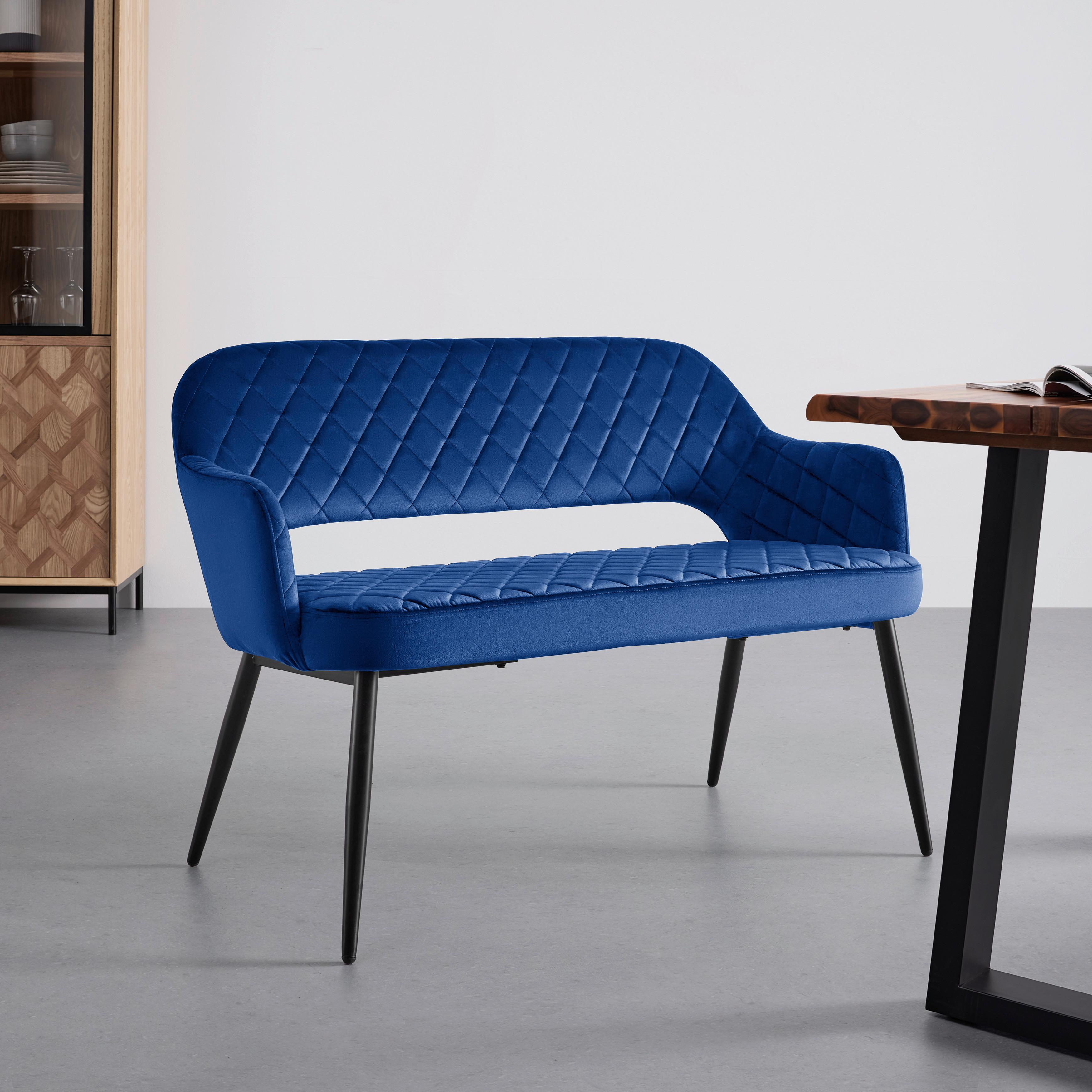 Sitzbank blau, "Isabella", Samt - Blau/Schwarz, MODERN, Holz/Textil (112/78/62cm) - Bessagi Home