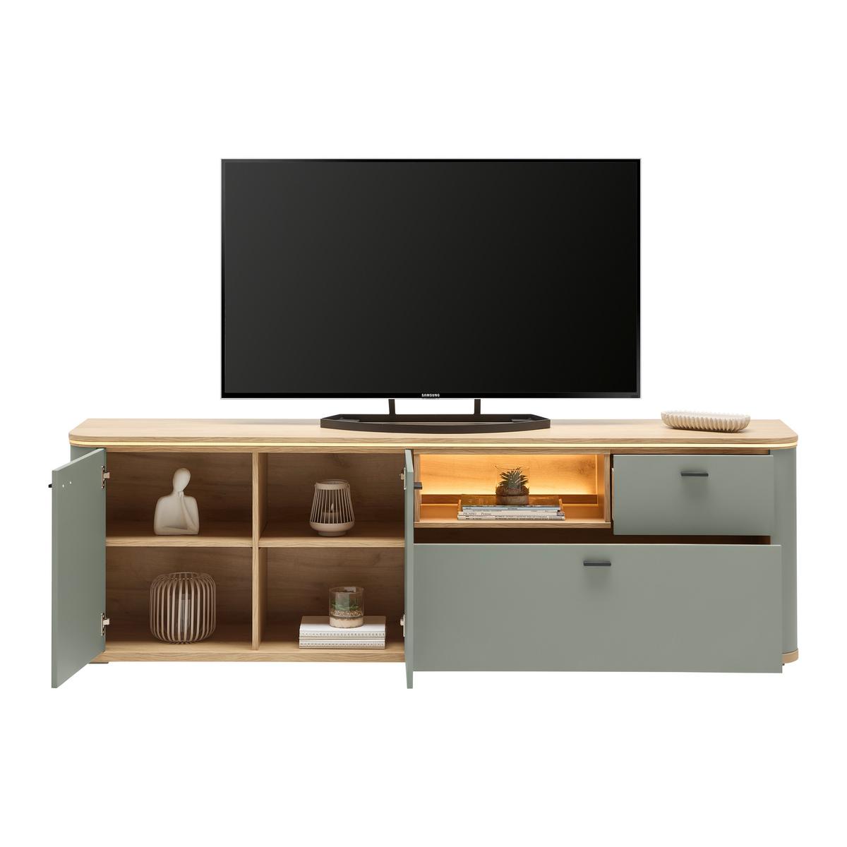 TV-Element Lagos Salbeigrün/Eiche Artisan - Salbeigrün/Anthrazit, Modern, Holzwerkstoff/Kunststoff (210/65/42,5cm) - Premium Living