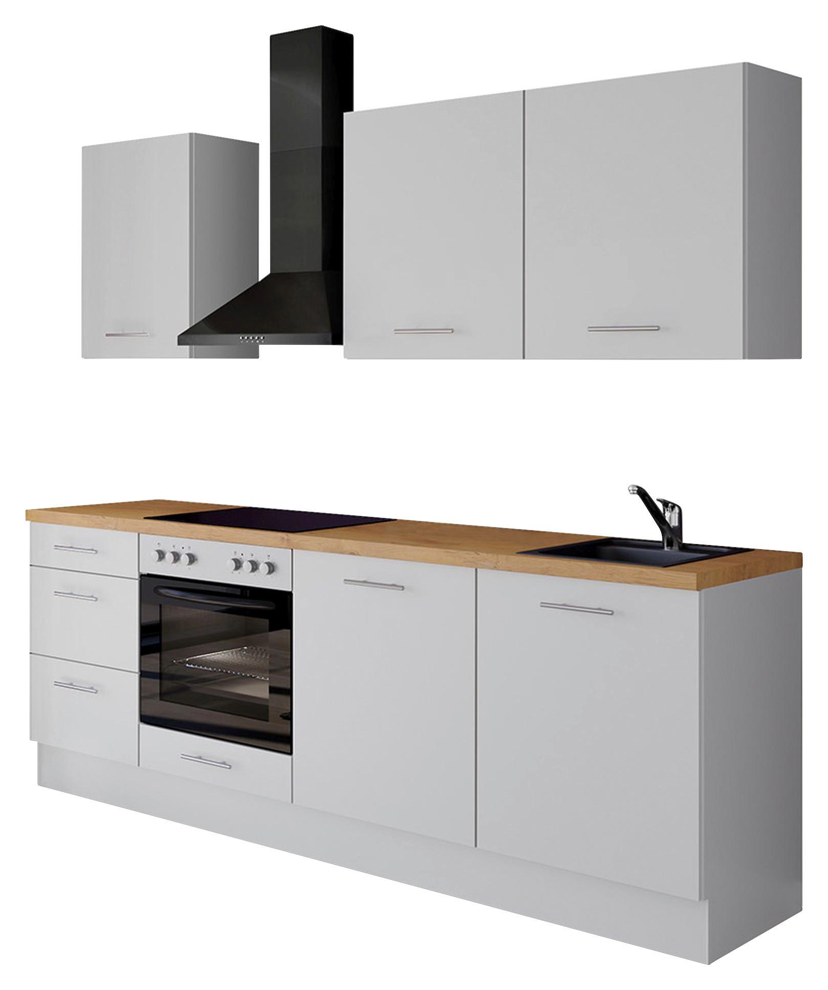 Küchenblock IBZ ohne Geräte ca. 230 cm Weiß - Edelstahlfarben/Eichefarben, Design, Holzwerkstoff/Metall (230cm) - Impuls