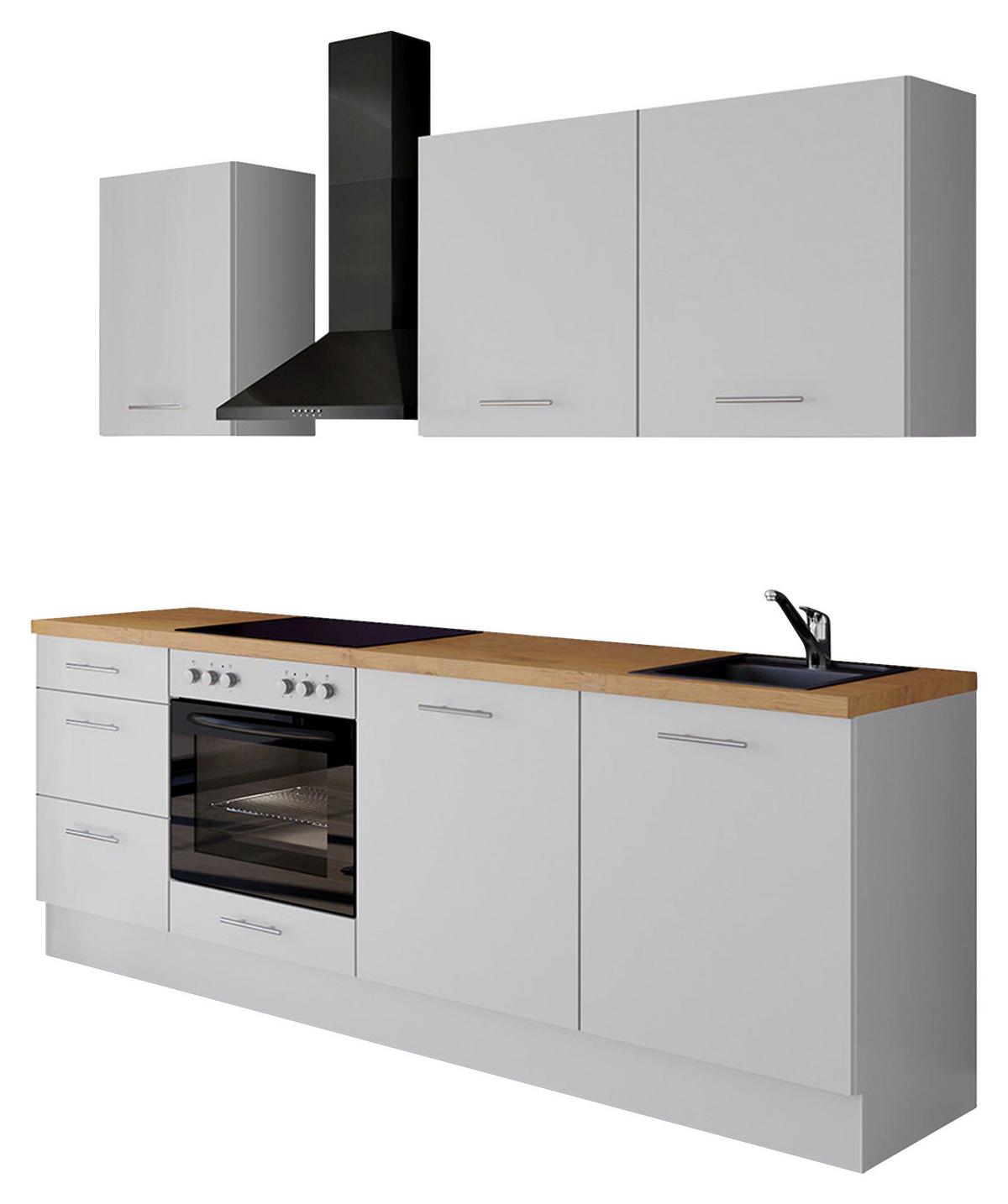 Küchenblock IBZ ohne Geräte ca. 230 cm Weiß - Edelstahlfarben/Eichefarben, Design, Holzwerkstoff/Metall (230cm) - Impuls