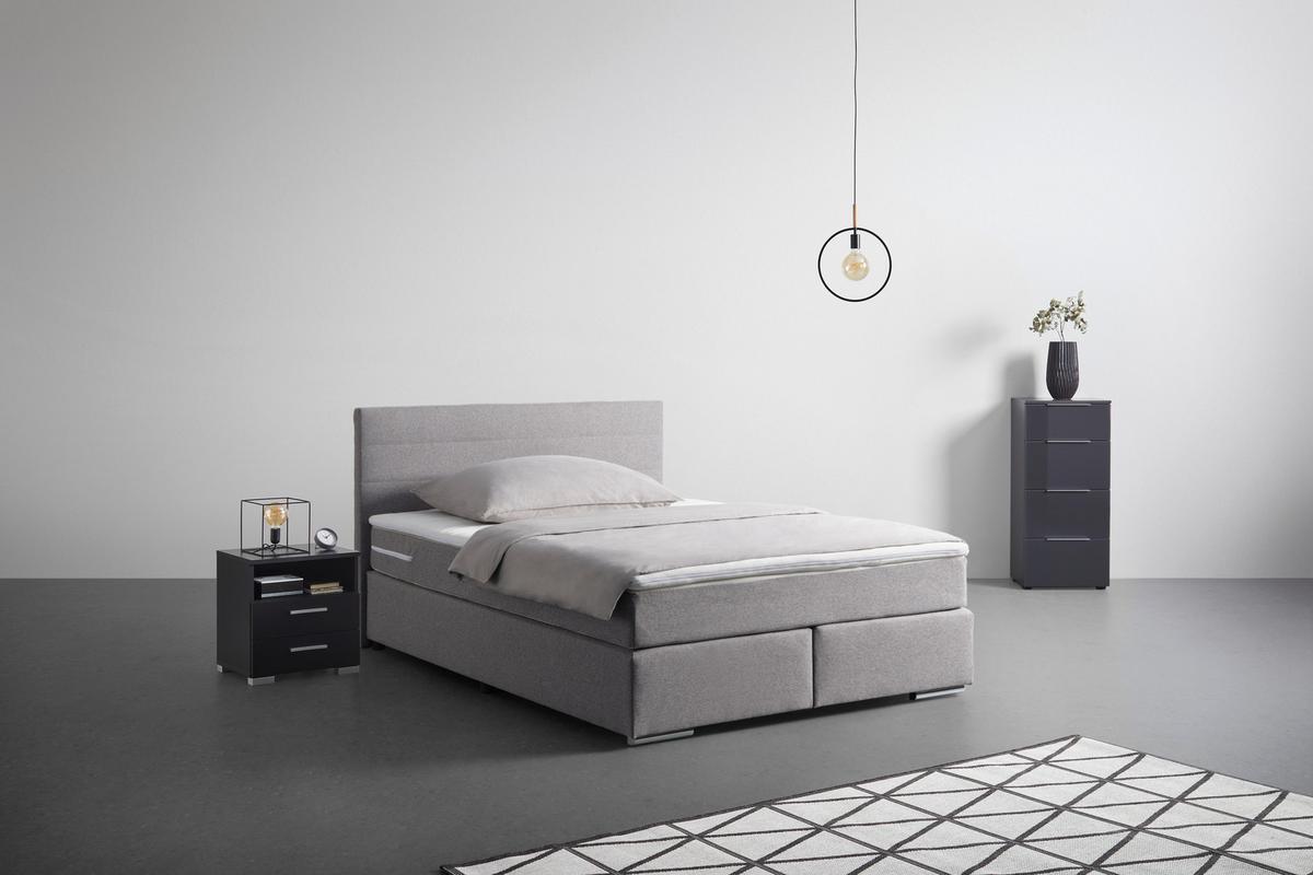 Boxspringbett Palermo in Grau ca. 140x200cm - Chromfarben/Grau, KONVENTIONELL, Kunststoff/Textil (140/200cm) - Based