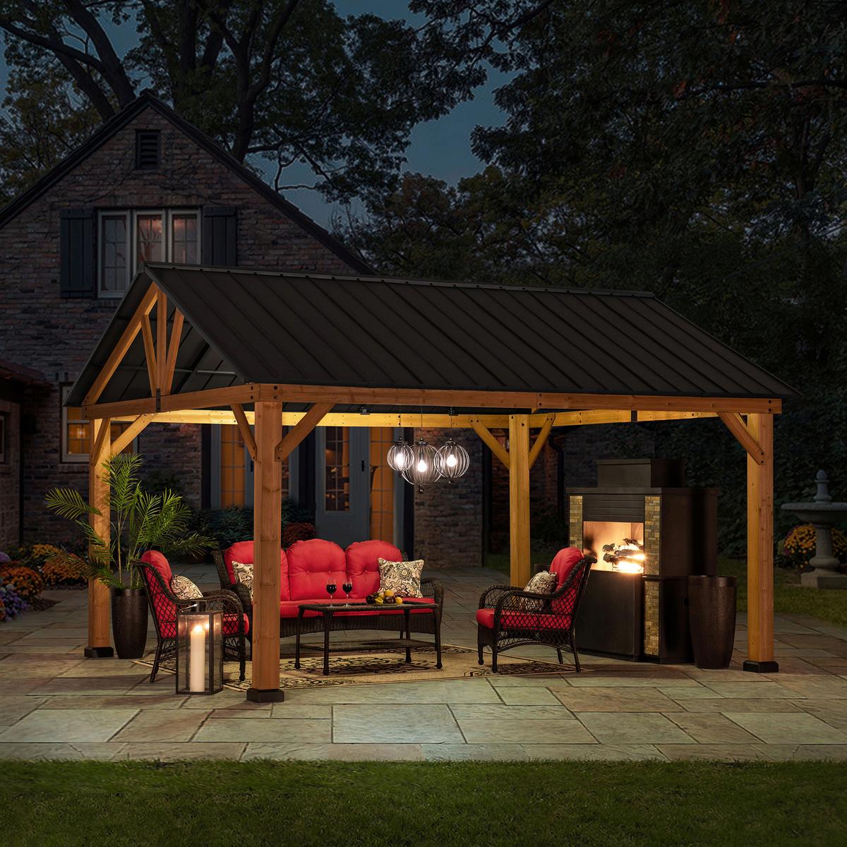Pavillon Gazebo Rebra Naturfarben/Anthrazit - Anthrazit, Basics, Metall (404/306/465cm) - Modante