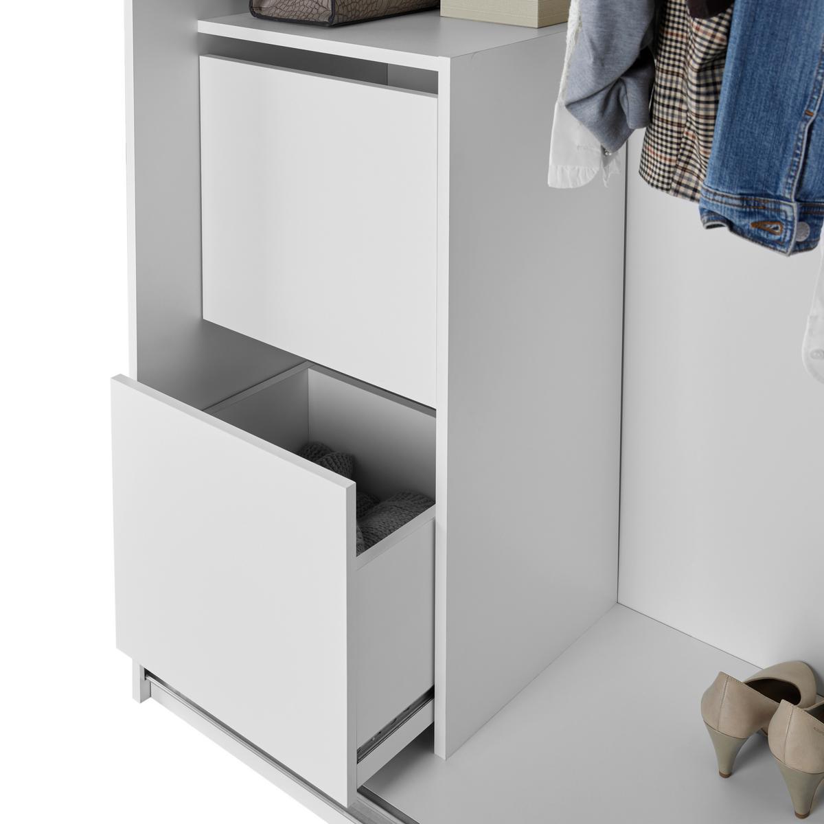 Schwebetürenschrank in Weiß/Graphitfarben - Weiss/Graphitfarben, Konventionell, Holzwerkstoff/Metall (215/209/57cm) - Based