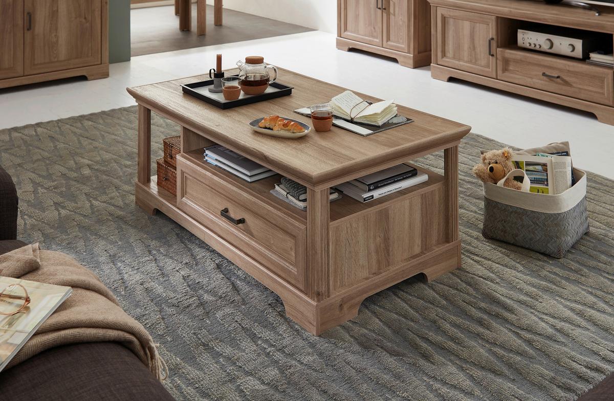 STOLIK KAWOWY VIENNA - kolor dębowy, Design, materiał drewnopochodny/metal (120/45/67cm) - MID.YOU