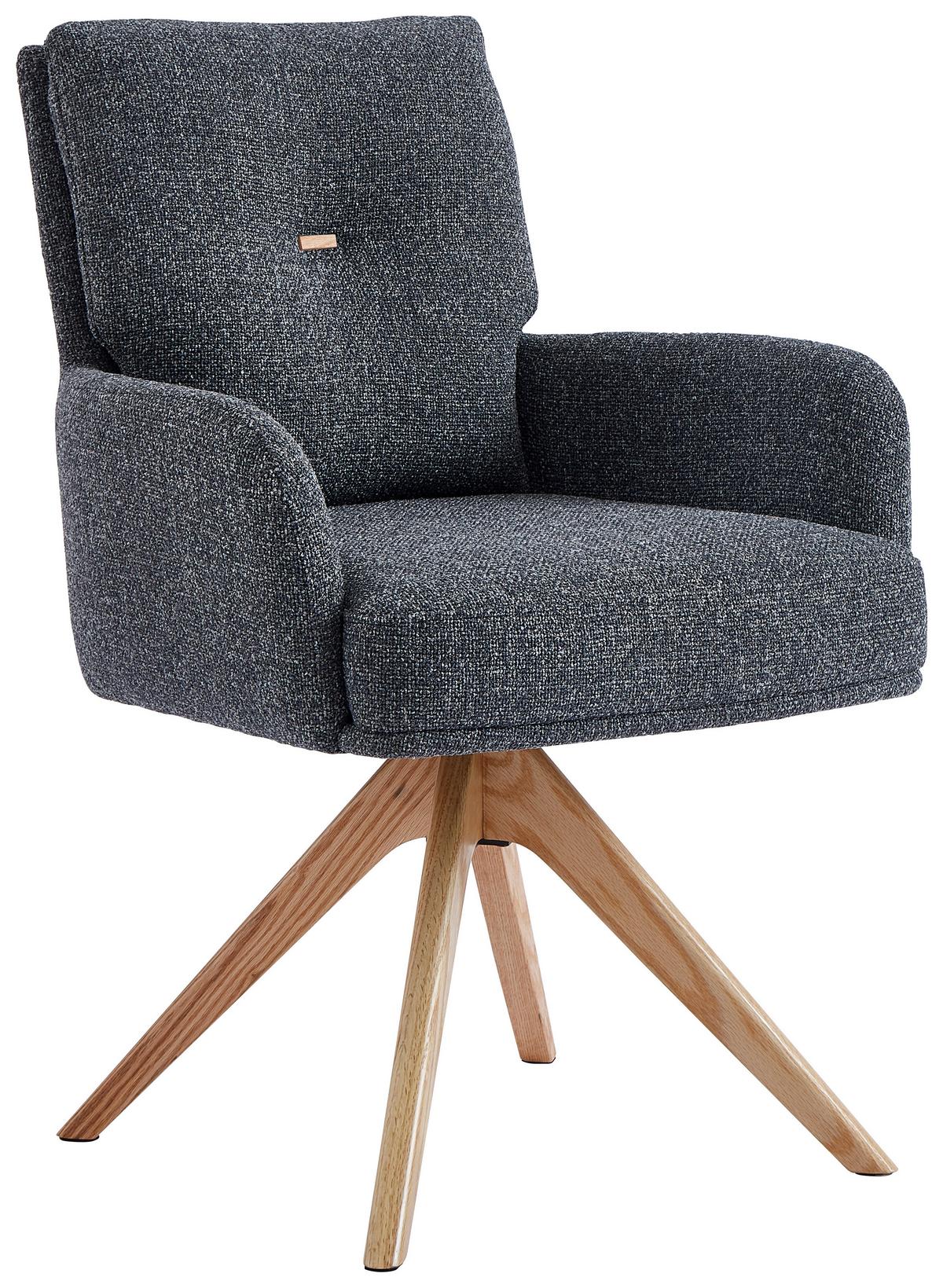 KRZESŁO Z PODŁOKIETNIKAMI MOLLY -EXKLUSIV- - kolor dębowy/antracytowy, Design, drewno/tkanina (60,5/88/67cm) - Novel