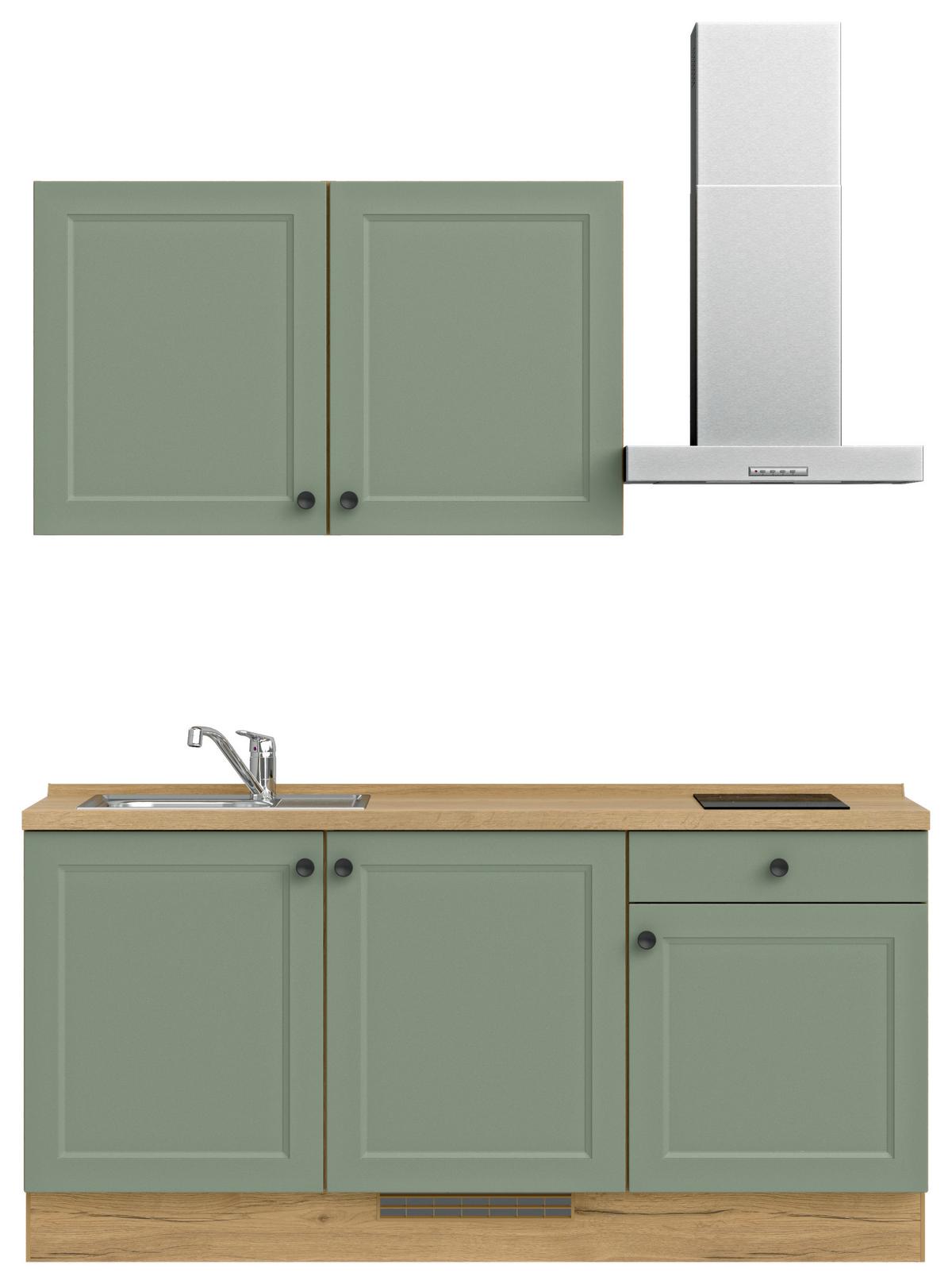 Küchenblock Cascada Low m. Geräten Schilfgrün - Schilfgrün/Eichefarben, MODERN, Holzwerkstoff/Metall (180cm) - Nobilia