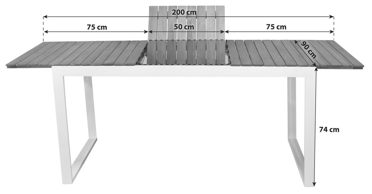Vrtna Miza Naxos, 150-200x90, Masivno - bela/naravne barve, Moderno, kovina/les (150-200/90/74cm) - Gardenson