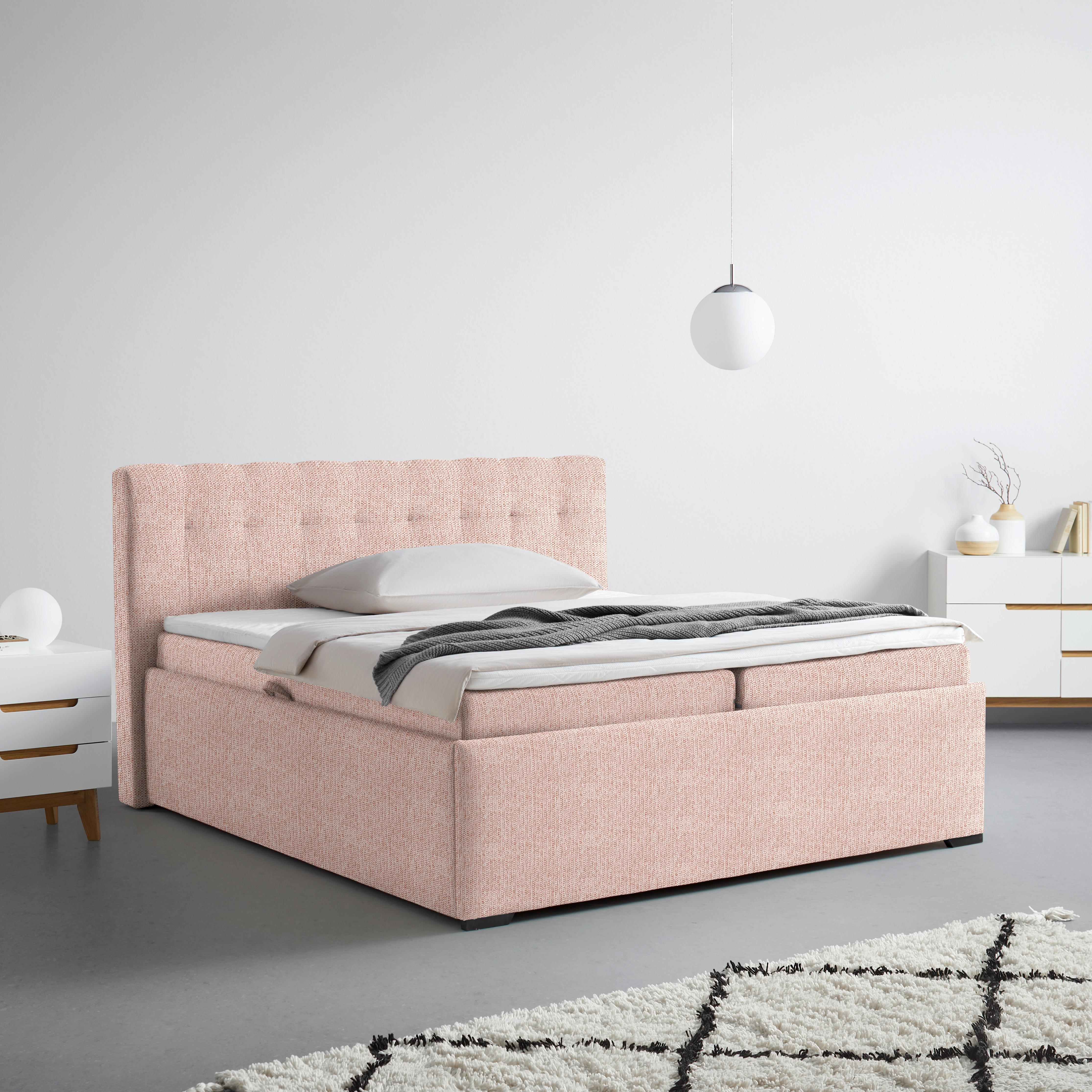 Polsterbett Thor in Rosa ca. 180x200cm - Anthrazit/Rosa, KONVENTIONELL, Holz/Textil (180/200cm) - Mömax