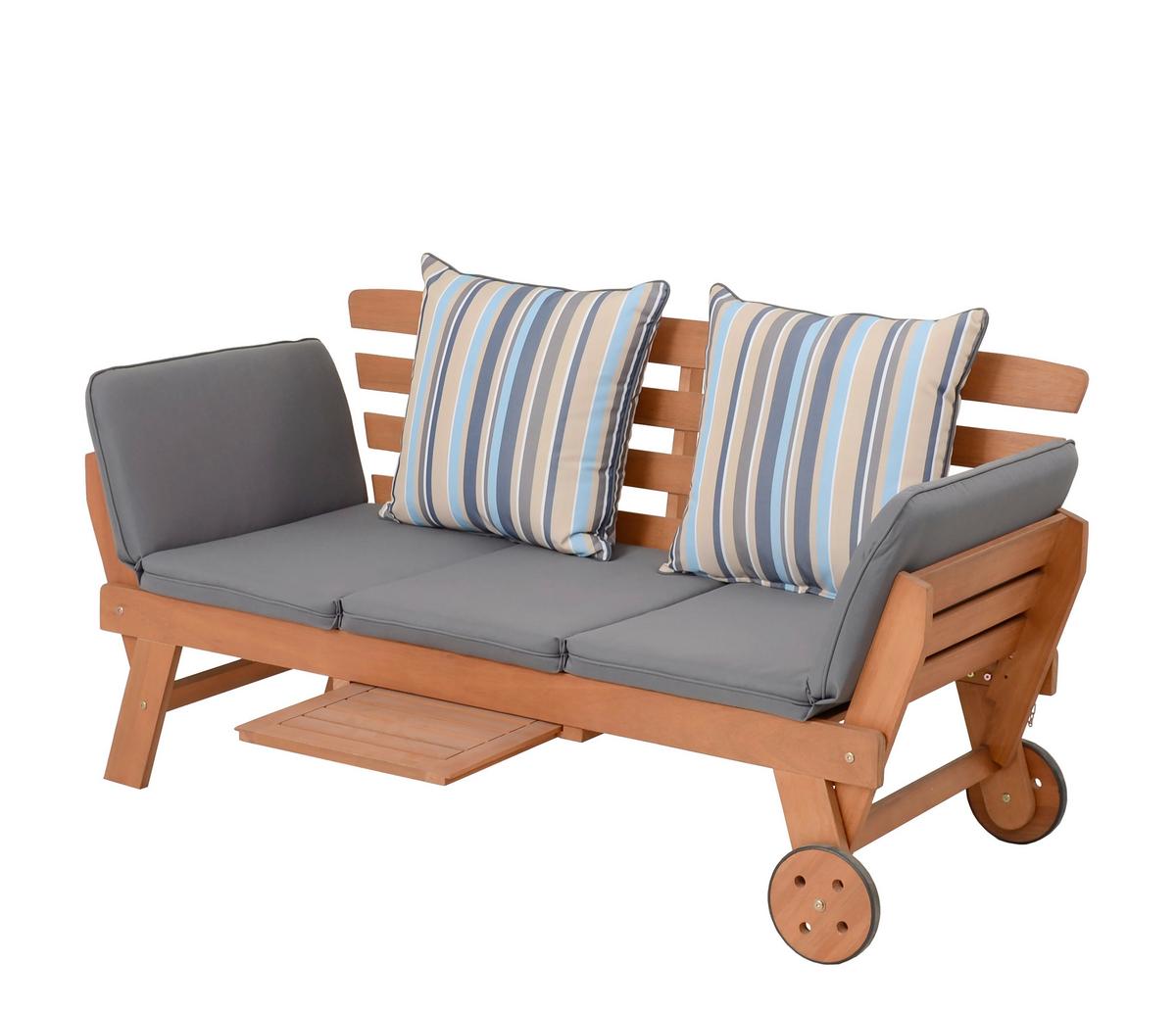Gartenbank Holz Rincon ca. 190x78x68 cm inkl. Kissen - Braun/Grau, Basics, Holz/Textil (190/77,5/68cm) - Gardenson